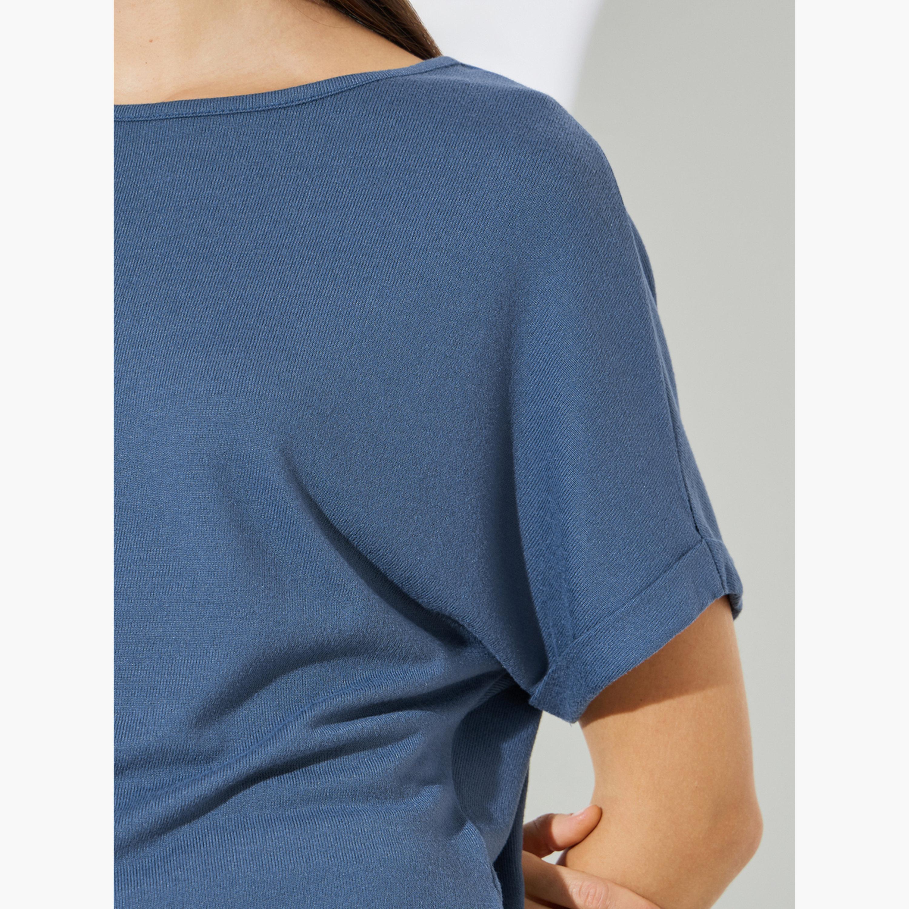 بلوزة محبوكة بأكمام قصيرة سادة-women-clothing-shirtsandblouses-blouses-image-5