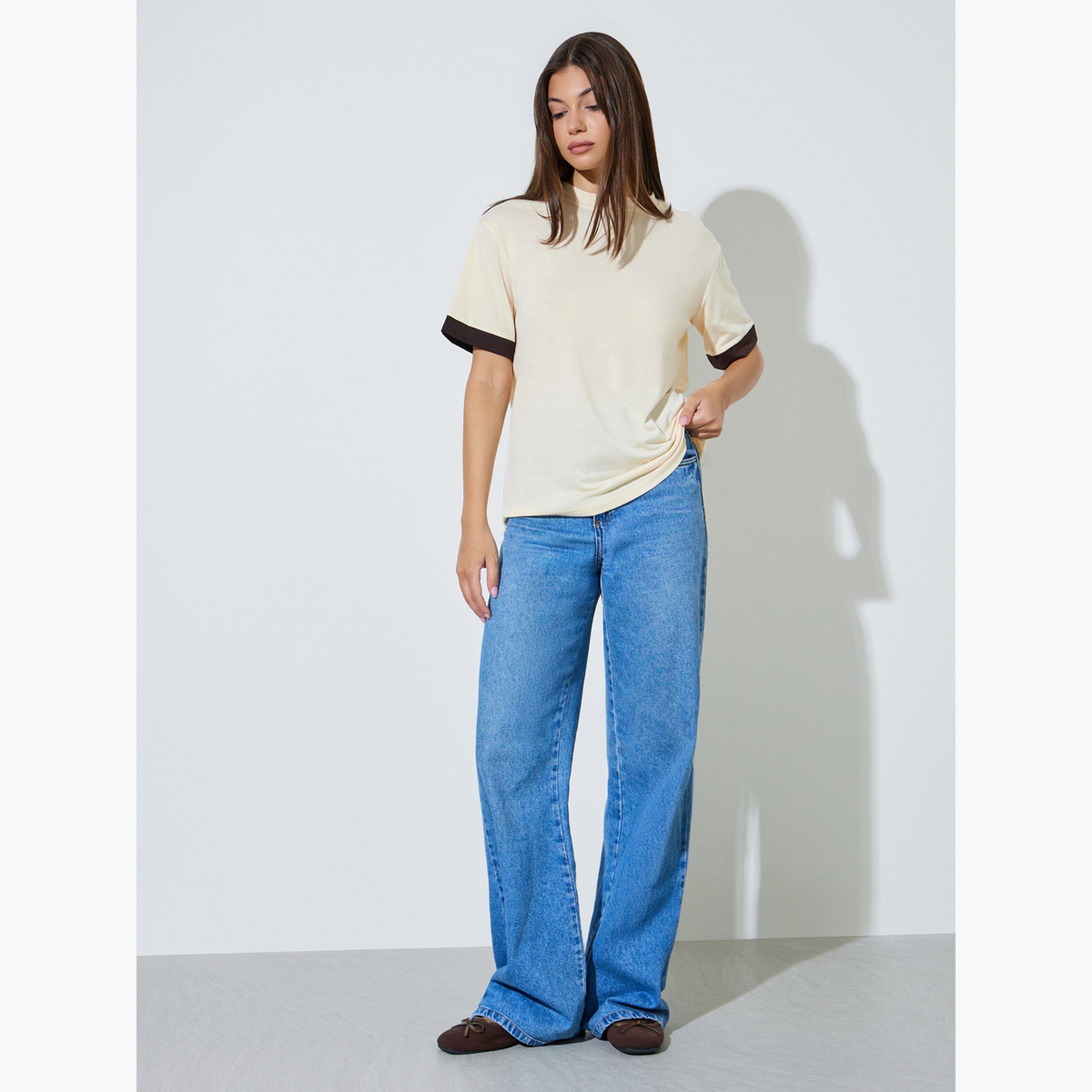 Styli Beige Relaxed Fit Crew Neck T-Shirt-women-clothing-tshirts-image-2