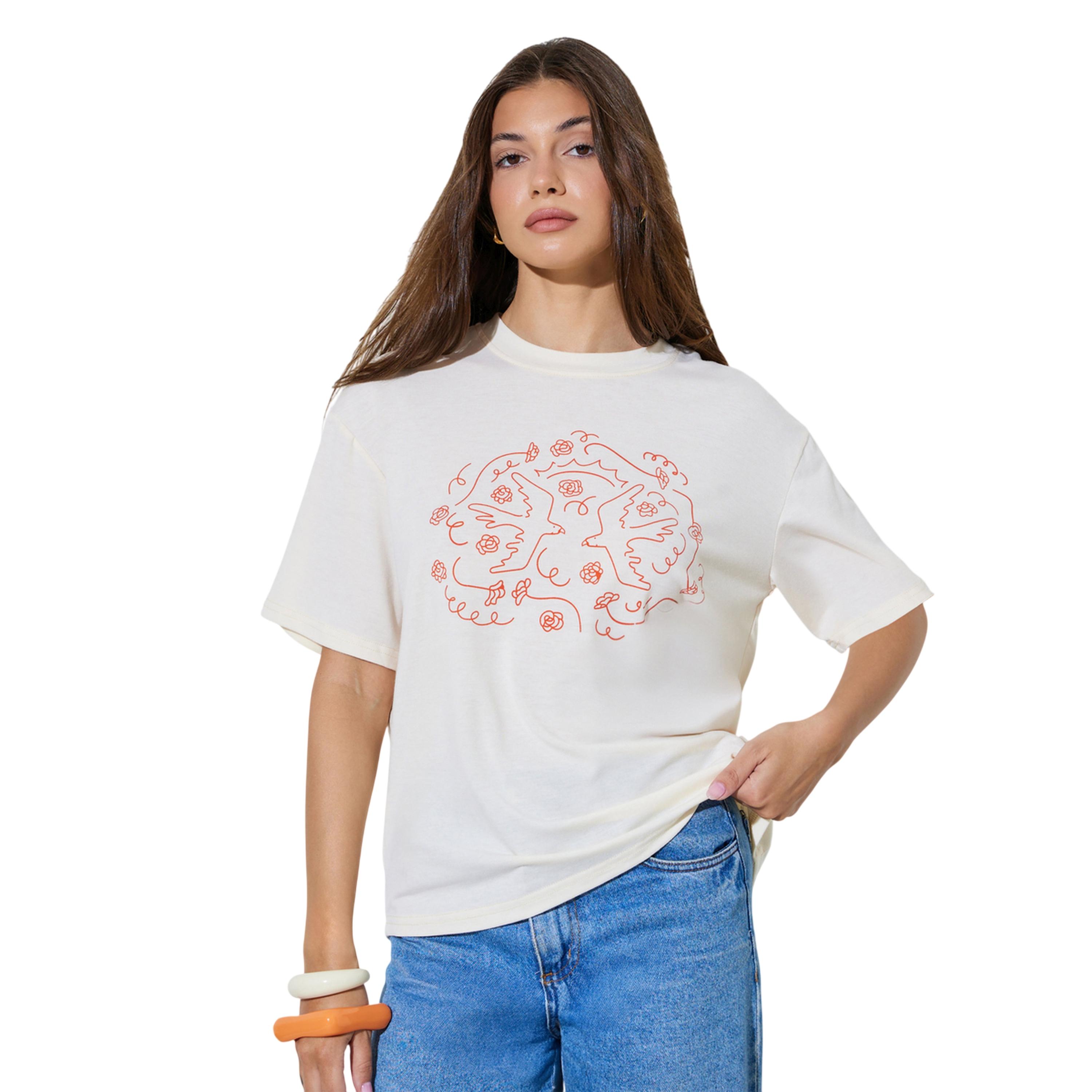 تيشيرت بياقة دائرية وطبعة غرافيك-women-clothing-tshirts-image-1