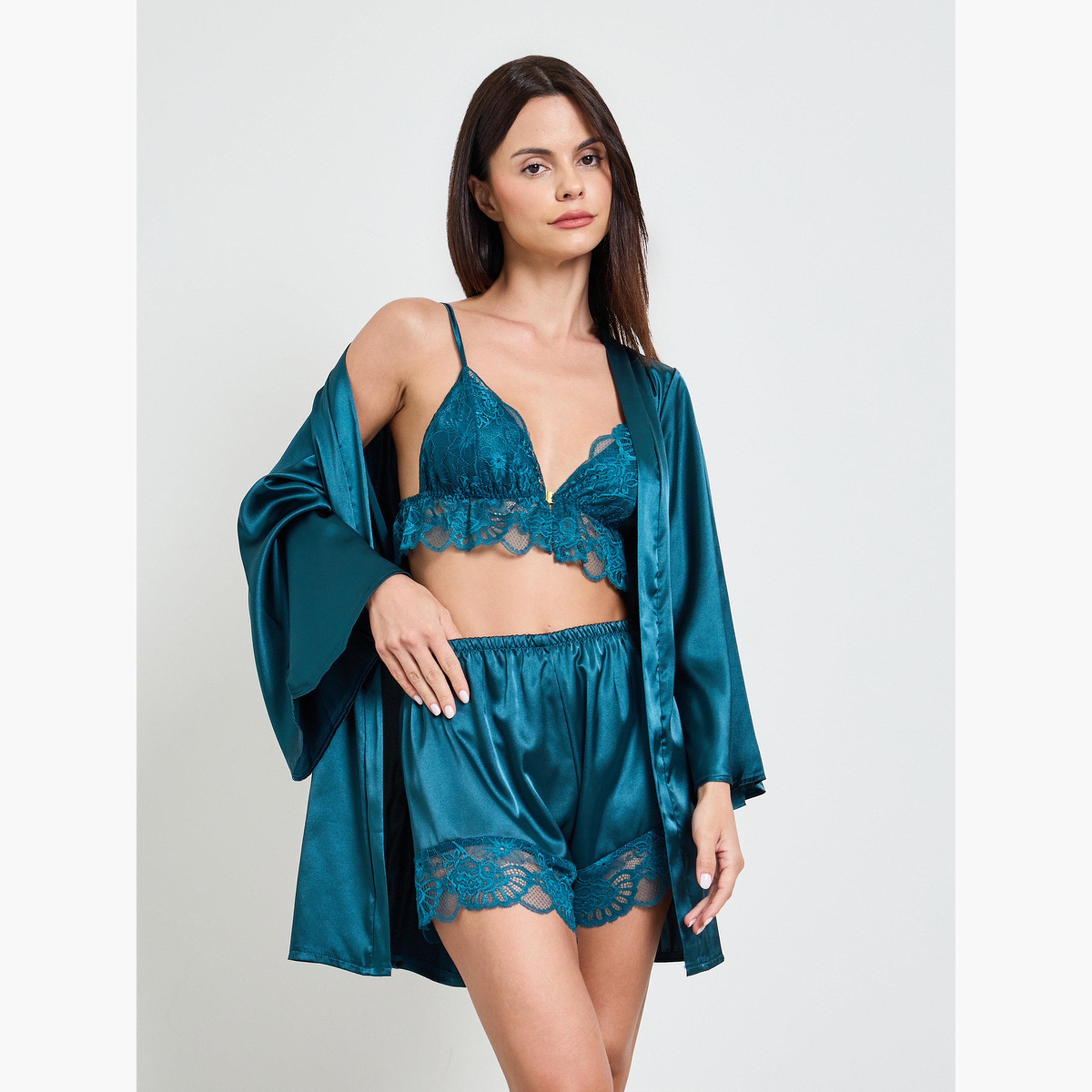 طقم من 3 قطع براليت دانتيل وشورت وروب-women-clothing-lingerie-lingeriesets-image-1