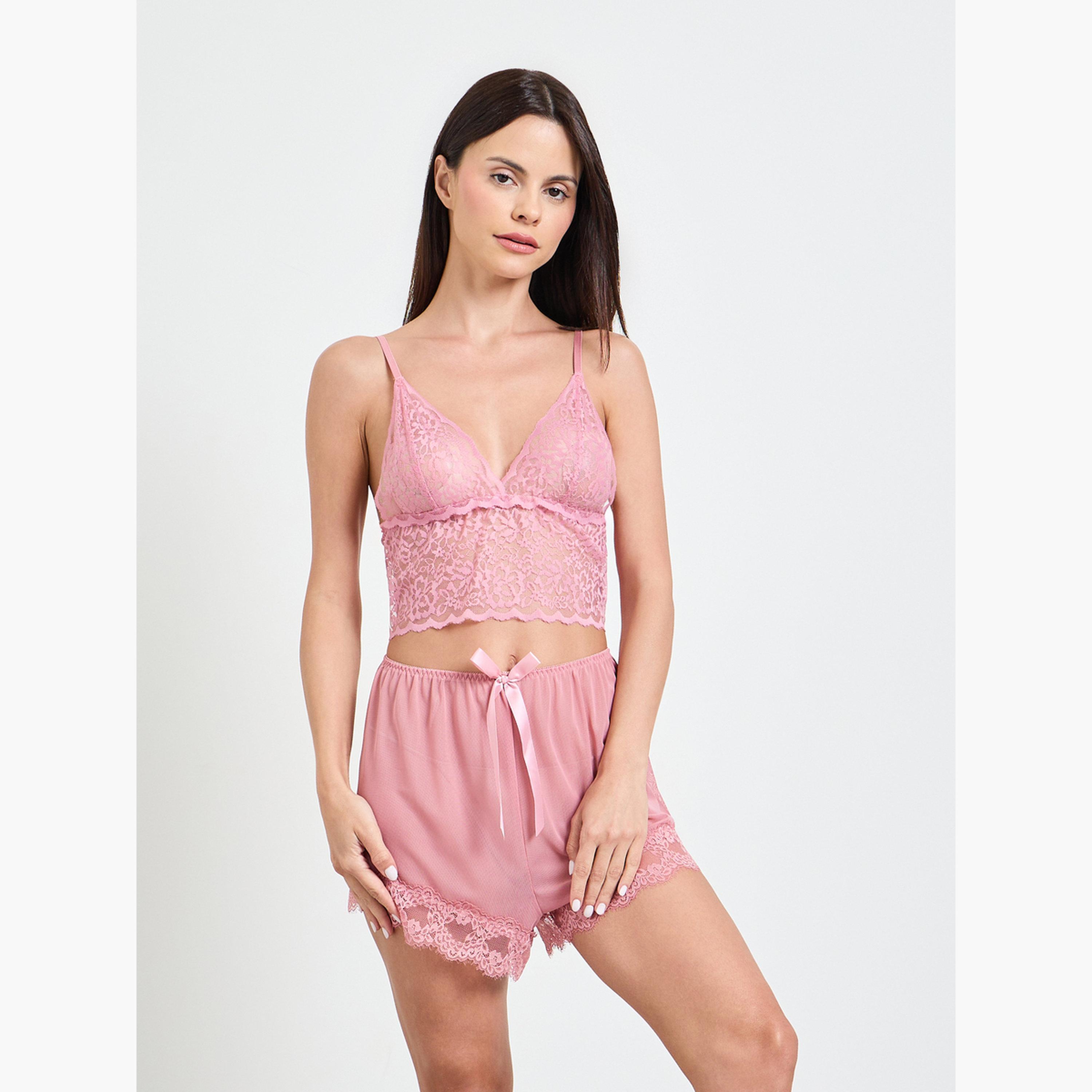 Take Two Pink Pack of 3 - Lace Bralette, Shorts and Robe-women-clothing-lingerie-lingeriesets-image-3