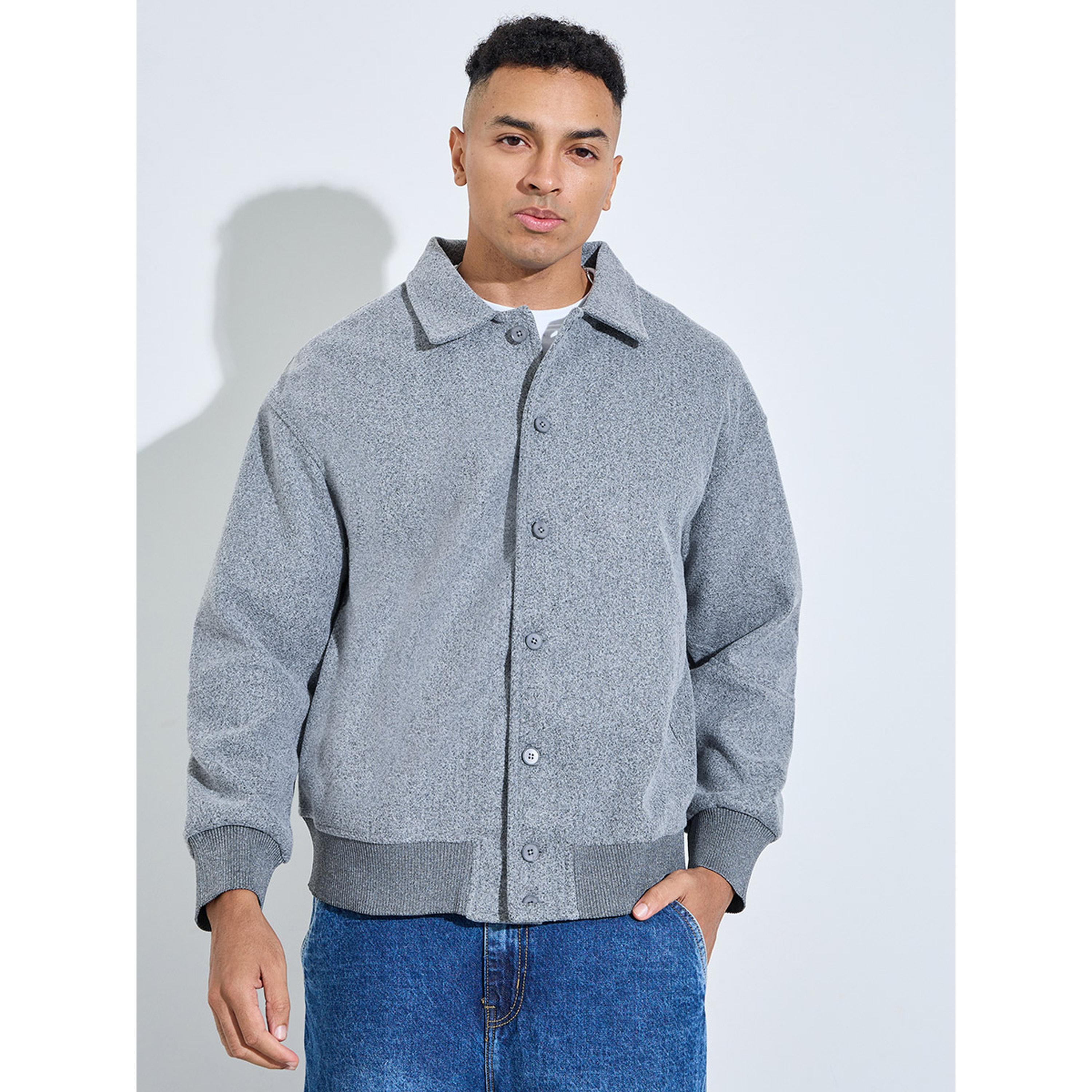 Styli Grey Textured Button-Up Jacket-men-winterwear-jacketsandblazers-image-1