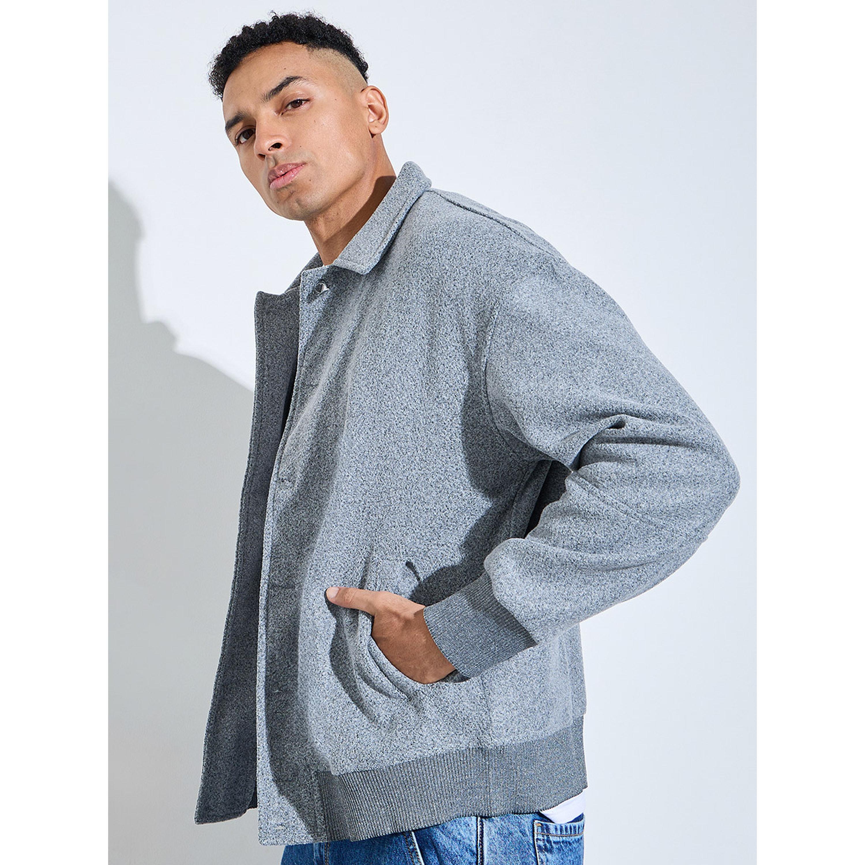 Styli Grey Textured Button-Up Jacket-men-winterwear-jacketsandblazers-image-4