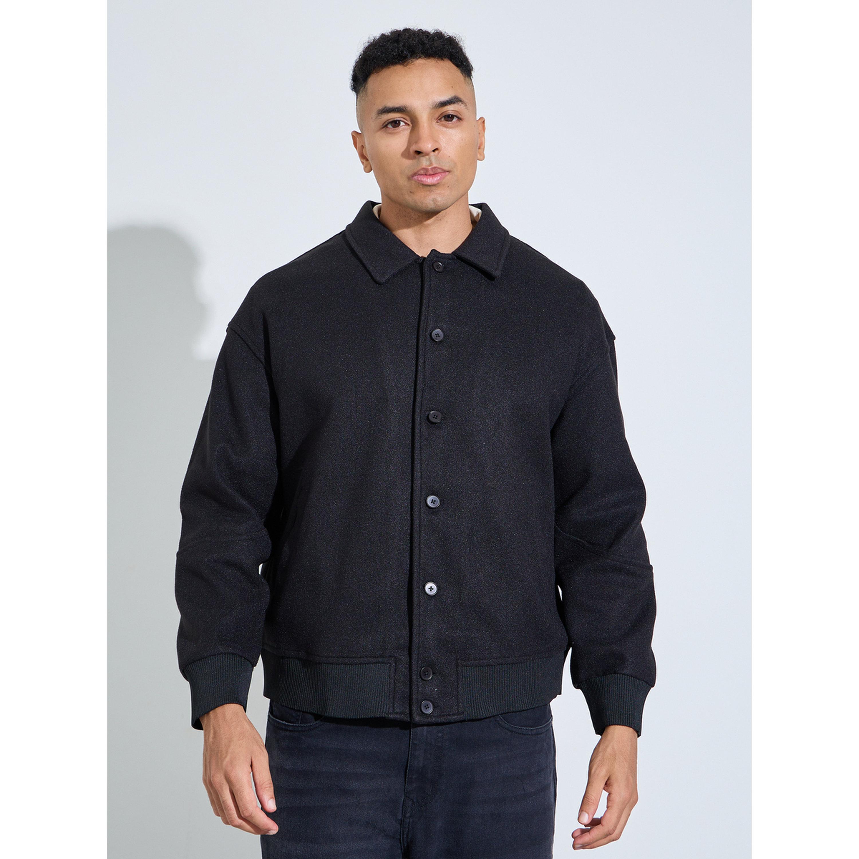 Styli Black Solid Button-Up Jacket-men-clothing-jacketsandblazers-jackets-image-1