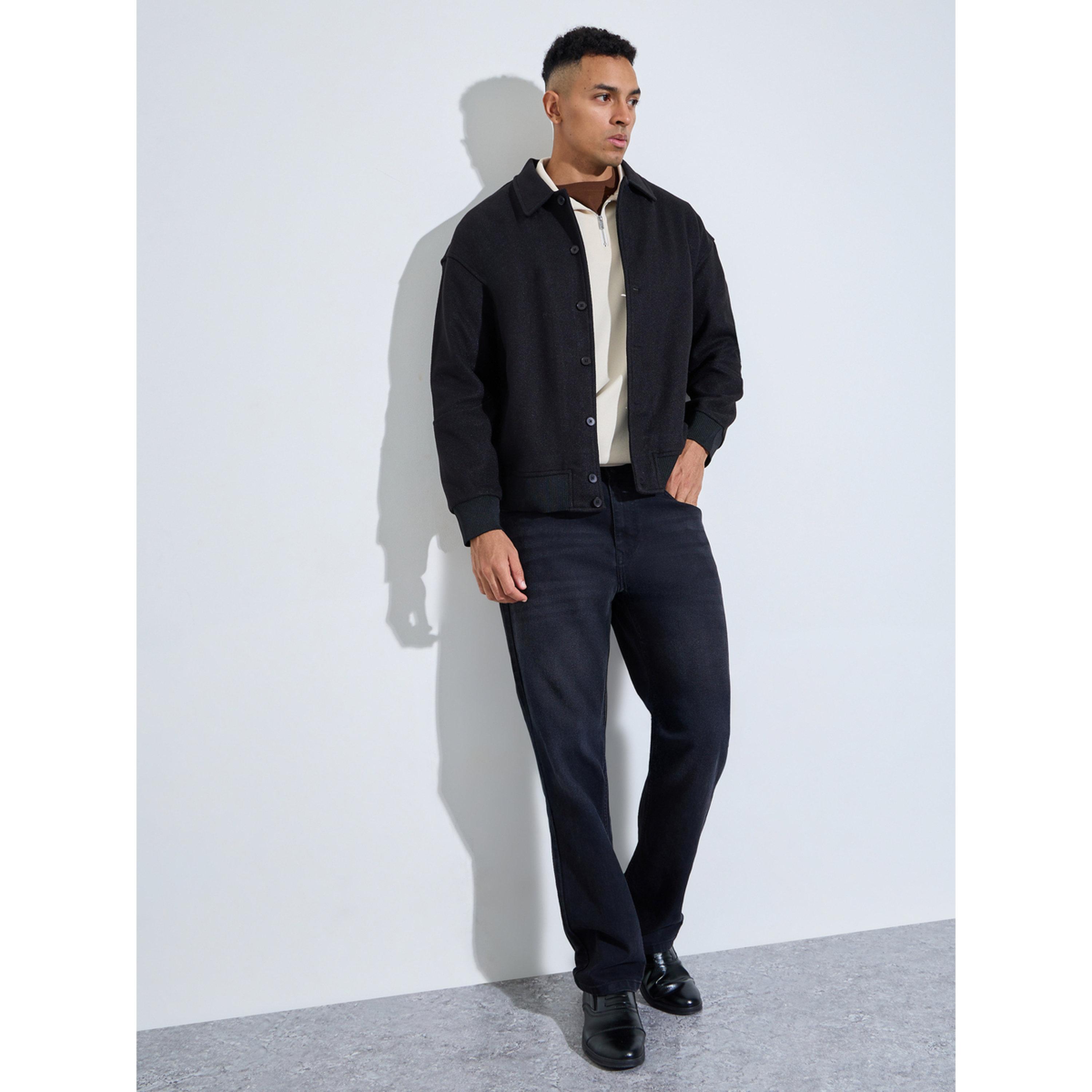 Styli Black Solid Button-Up Jacket-men-clothing-jacketsandblazers-jackets-image-2
