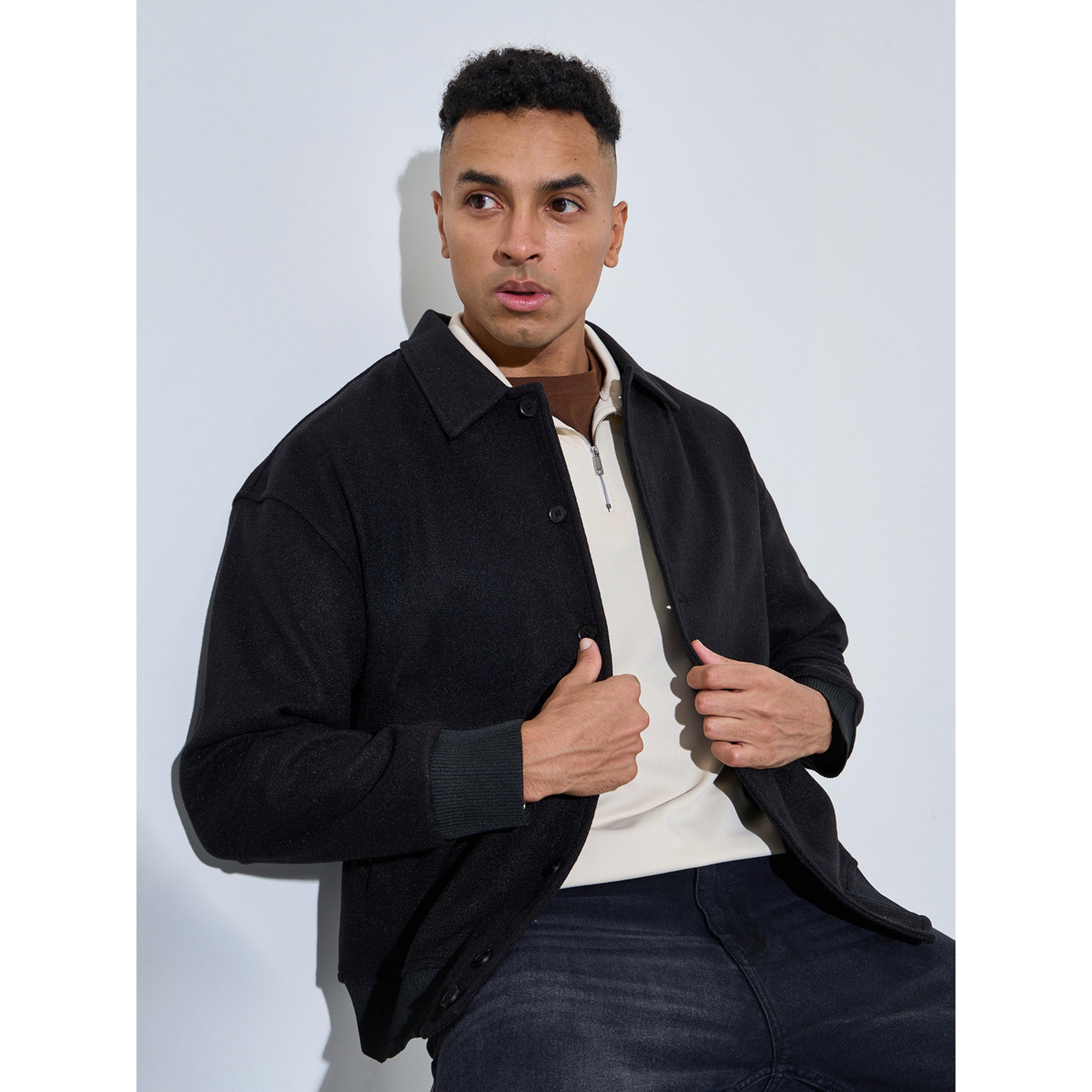 Styli Black Solid Button-Up Jacket-men-clothing-jacketsandblazers-jackets-image-3