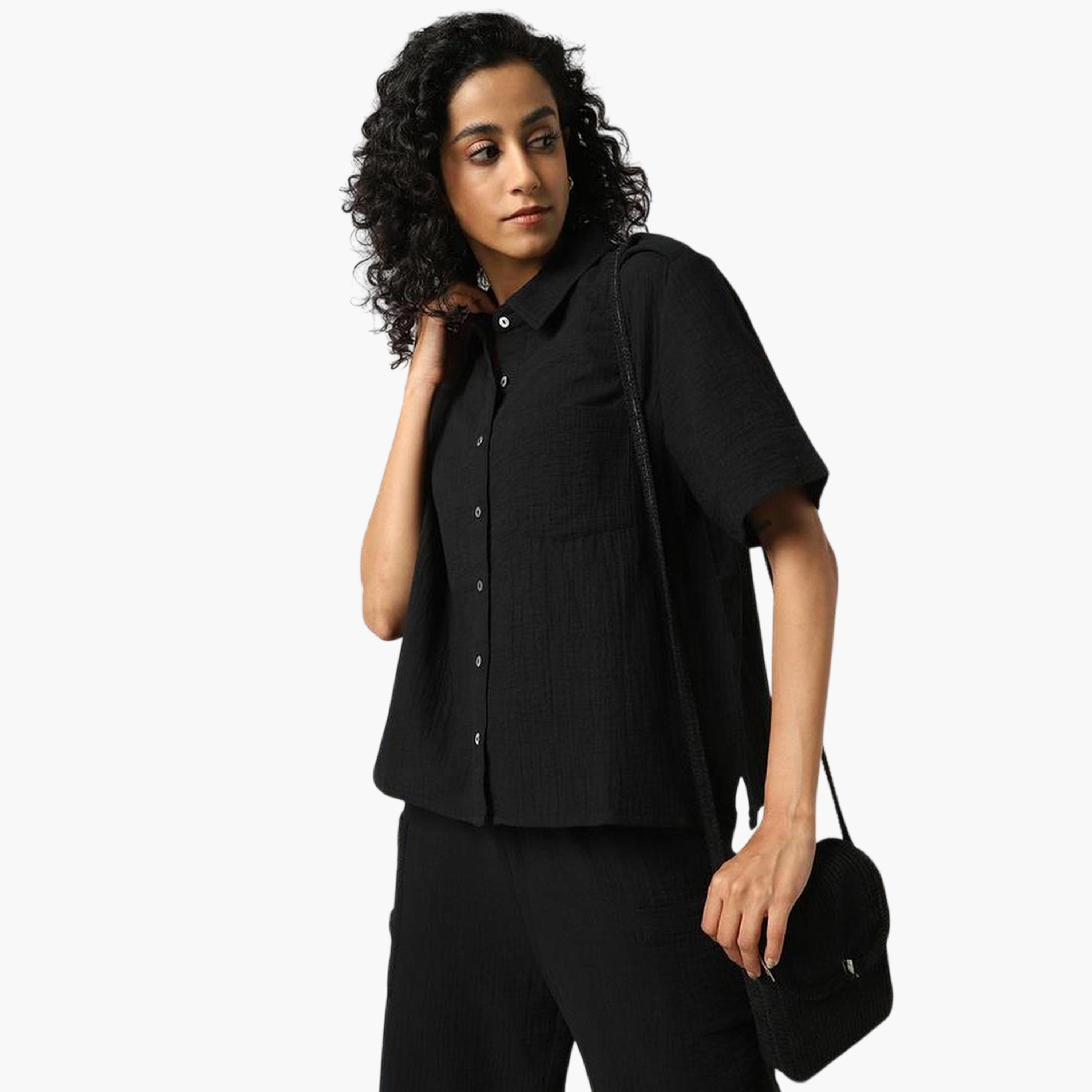 طقم منسق من بنطال وبلوزة قطن سادة لون-women-clothing-coordsets-image-3