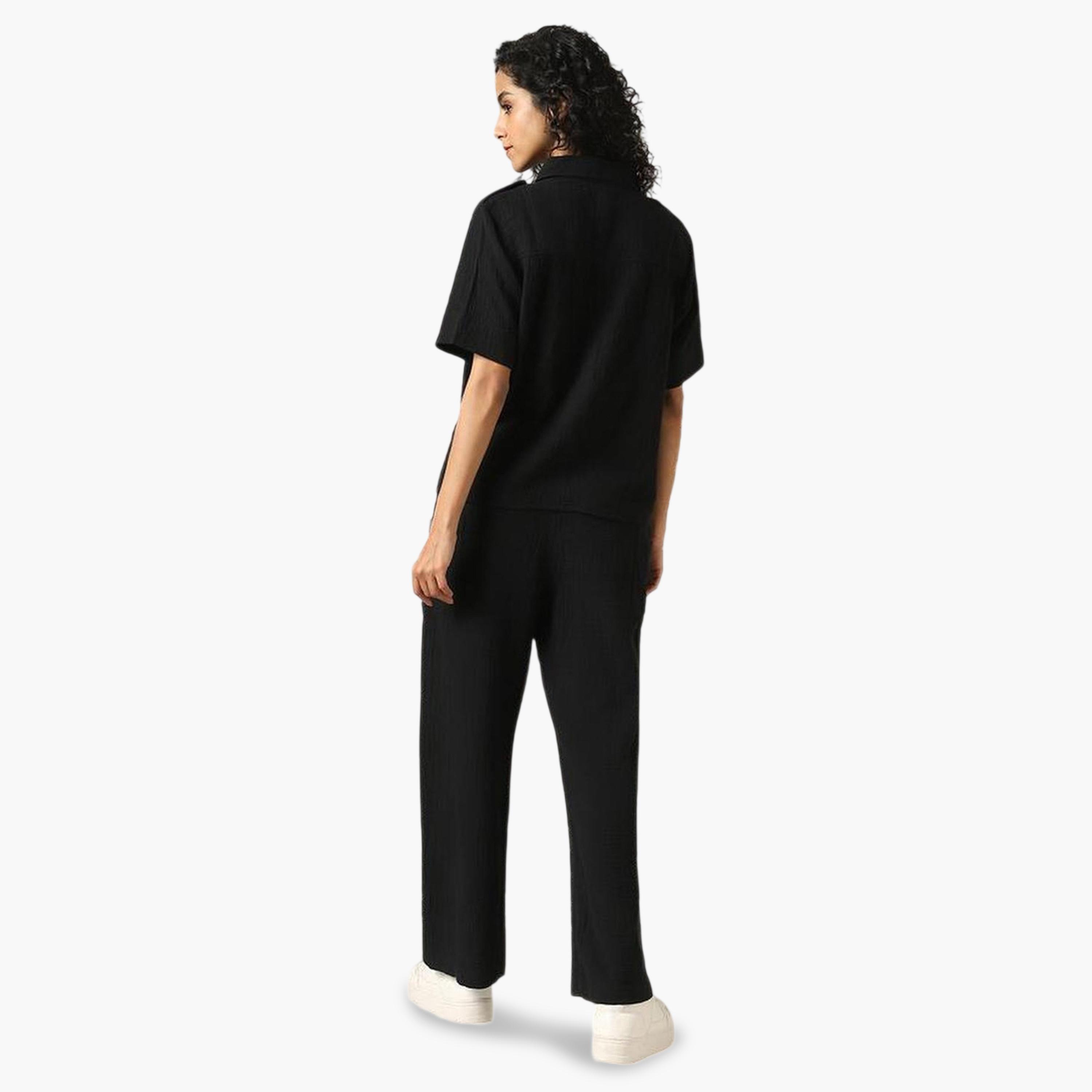 طقم منسق من بنطال وبلوزة قطن سادة لون-women-clothing-coordsets-image-5