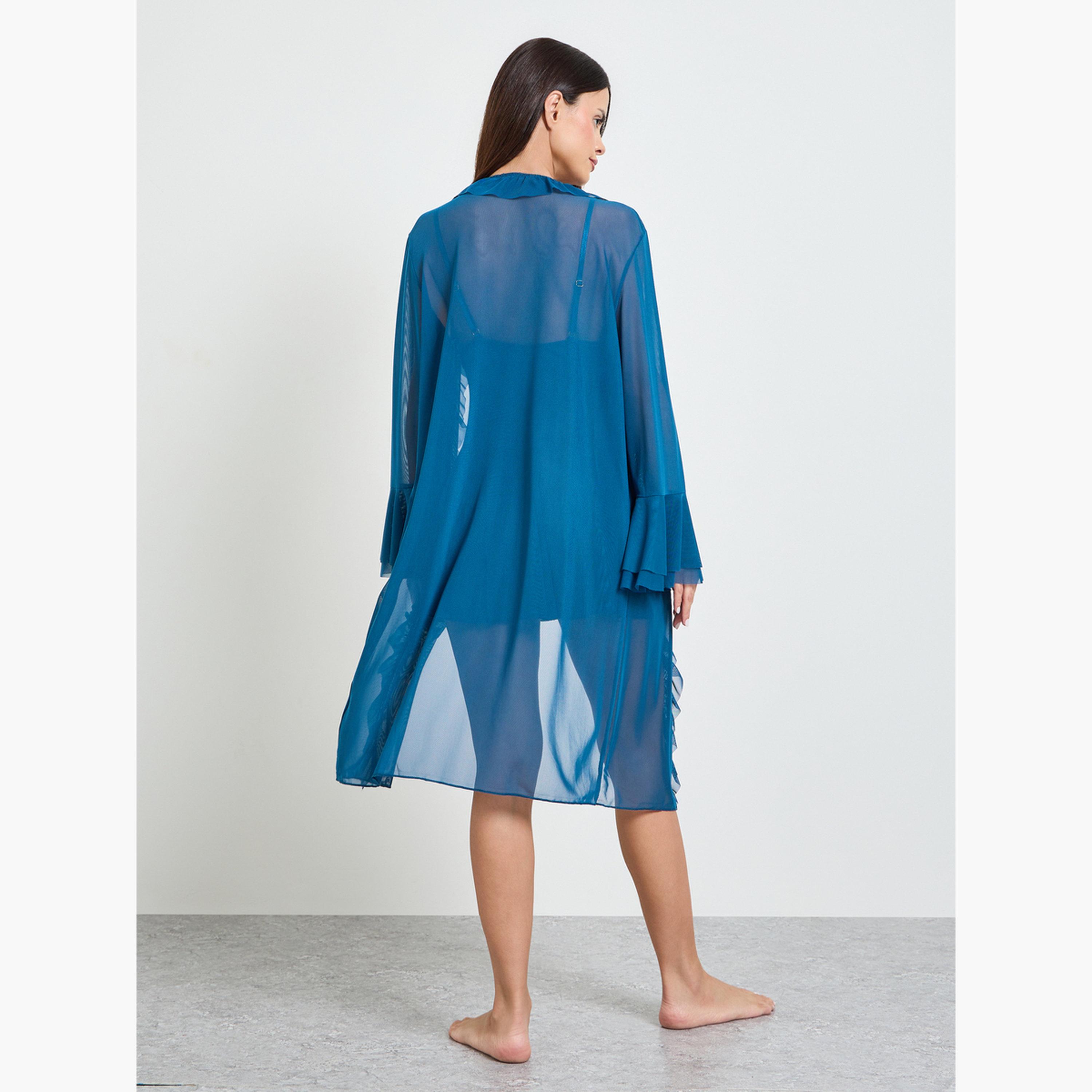 طقم من روب بكشكش وقميص نوم بتفاصيل دانتيل-women-clothing-nightwear-robes-image-4