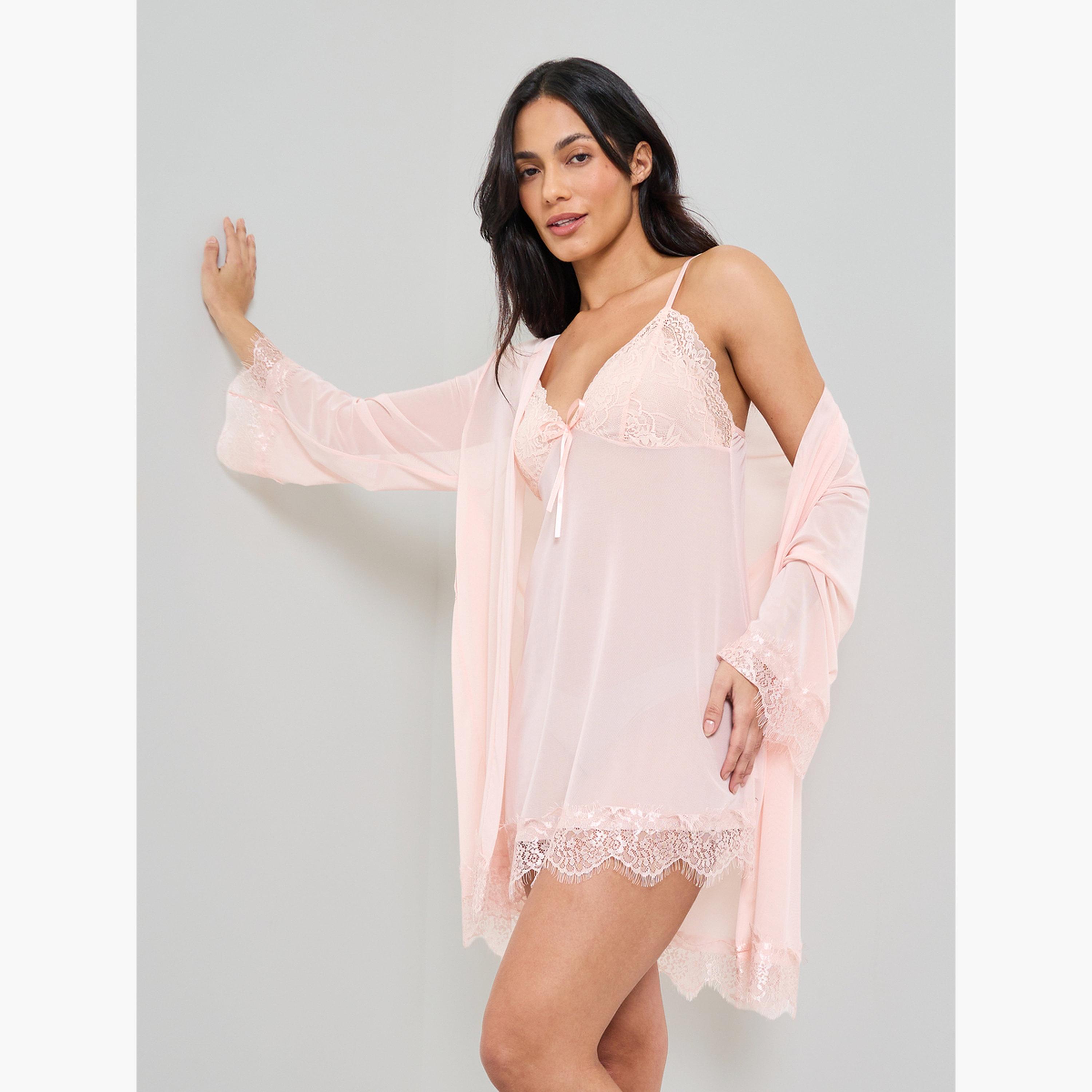 قميص نوم بيبي دول بتفاصيل دانتيل باللون الوردي الفاتح-women-clothing-lingerie-babydollsandbodysuits-image-3