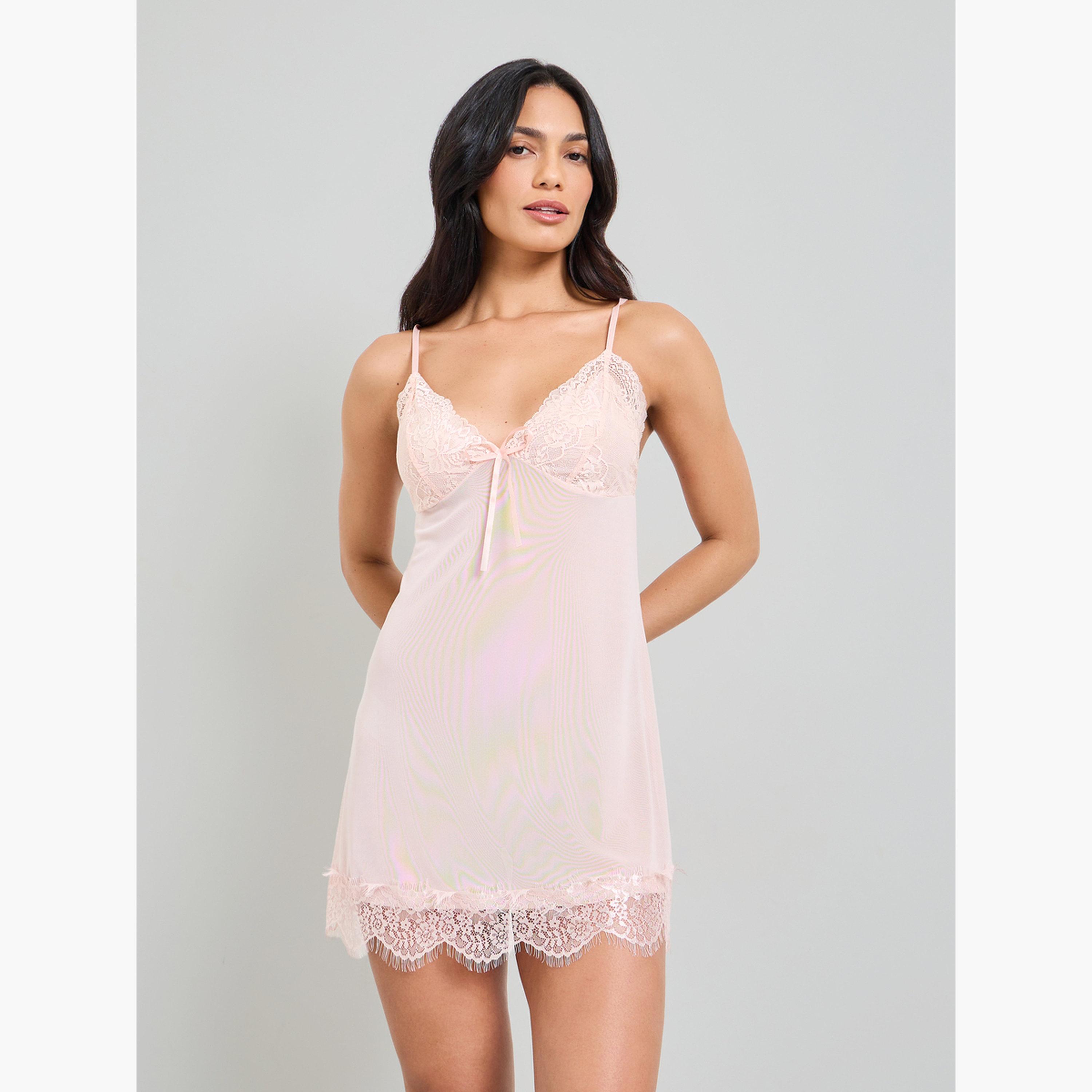 قميص نوم بيبي دول بتفاصيل دانتيل باللون الوردي الفاتح-women-clothing-lingerie-babydollsandbodysuits-image-4