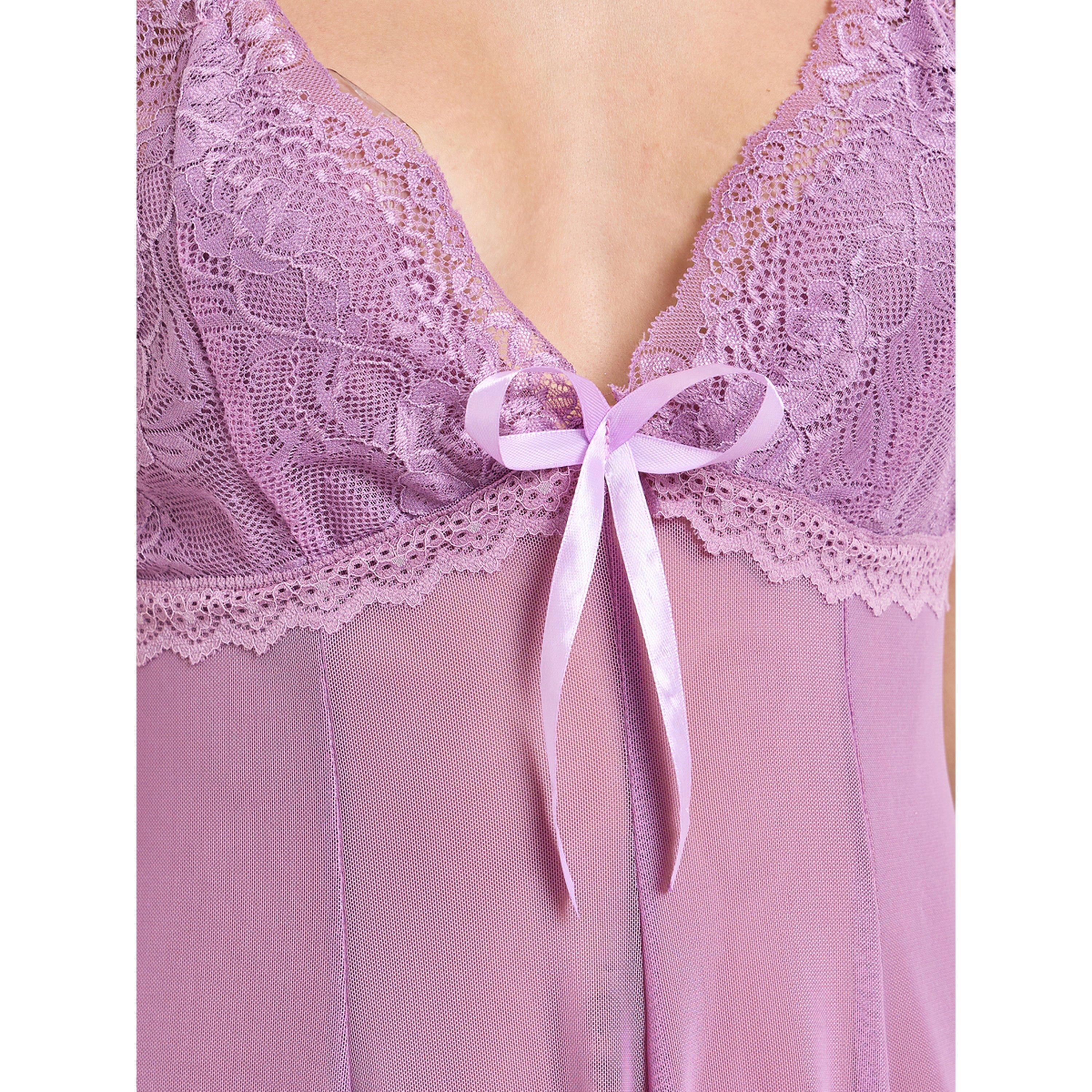 طقم روب بأكمام جرس وقيمص نوم سادة باللون البنفسجي-women-clothing-nightwear-robes-image-7