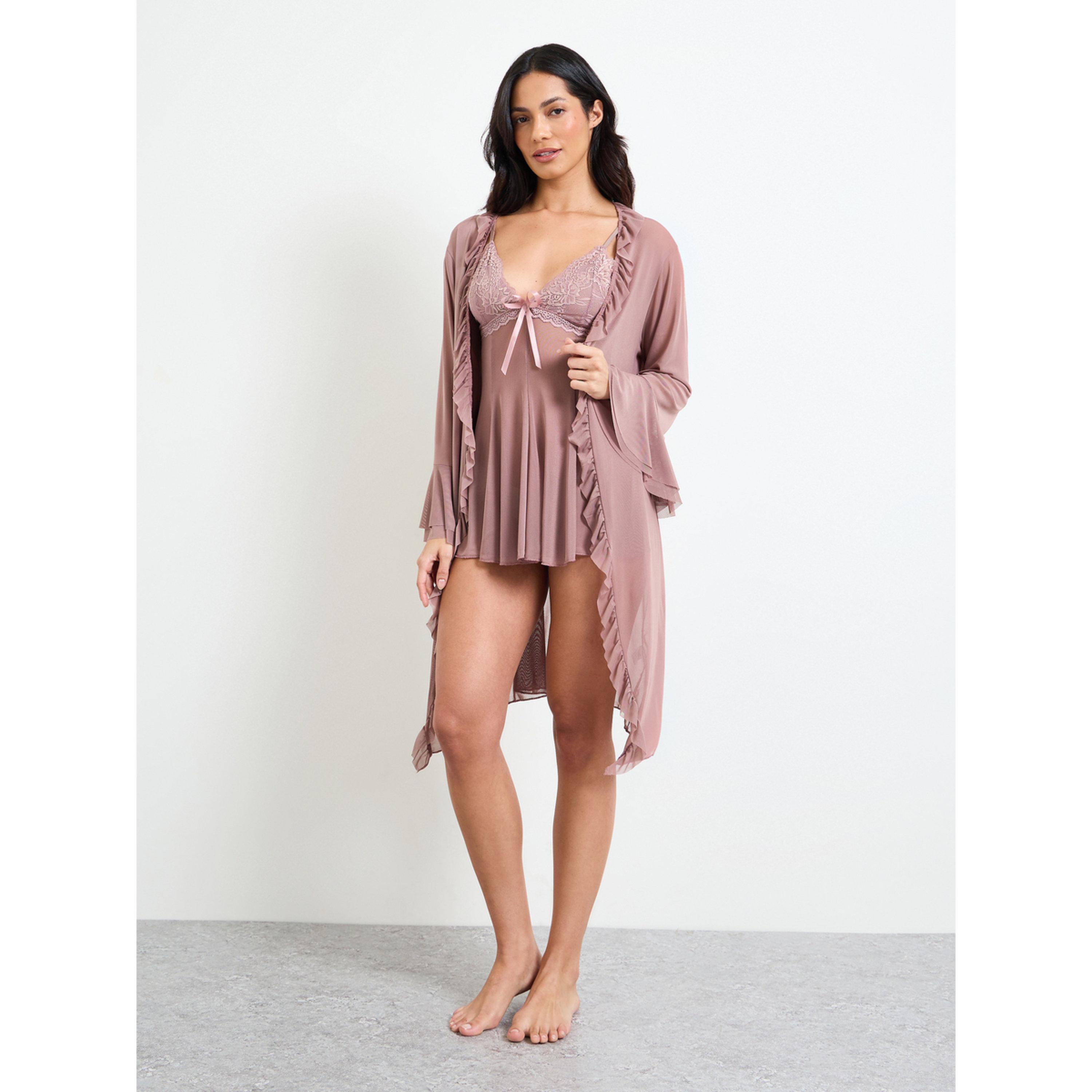 طقم قميص نوم ساتان وروب بحافة دانتيل-women-clothing-nightwear-robes-image-2