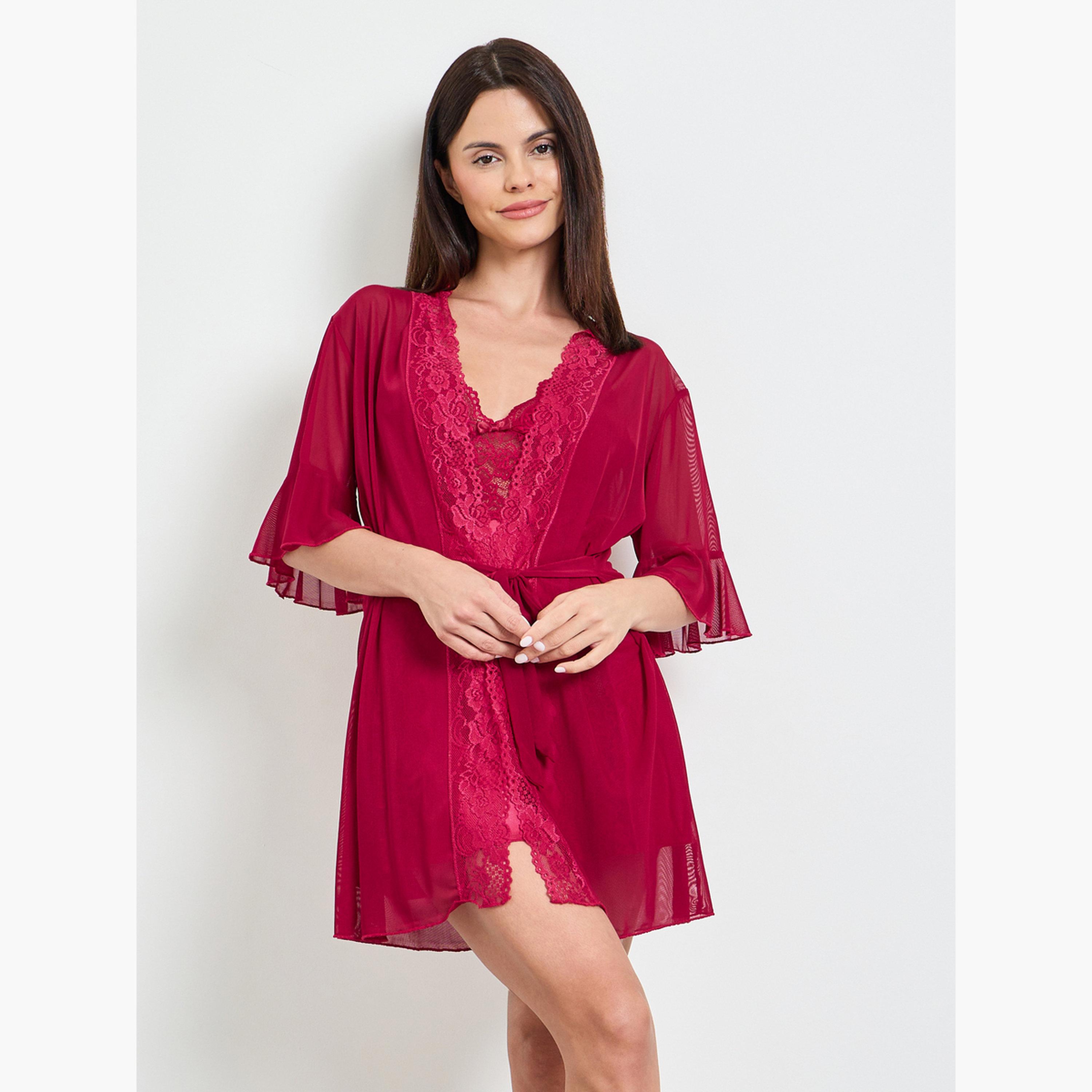 طقم من روب وقميص نوم بتفاصيل دانتيل-women-clothing-nightwear-robes-image-4