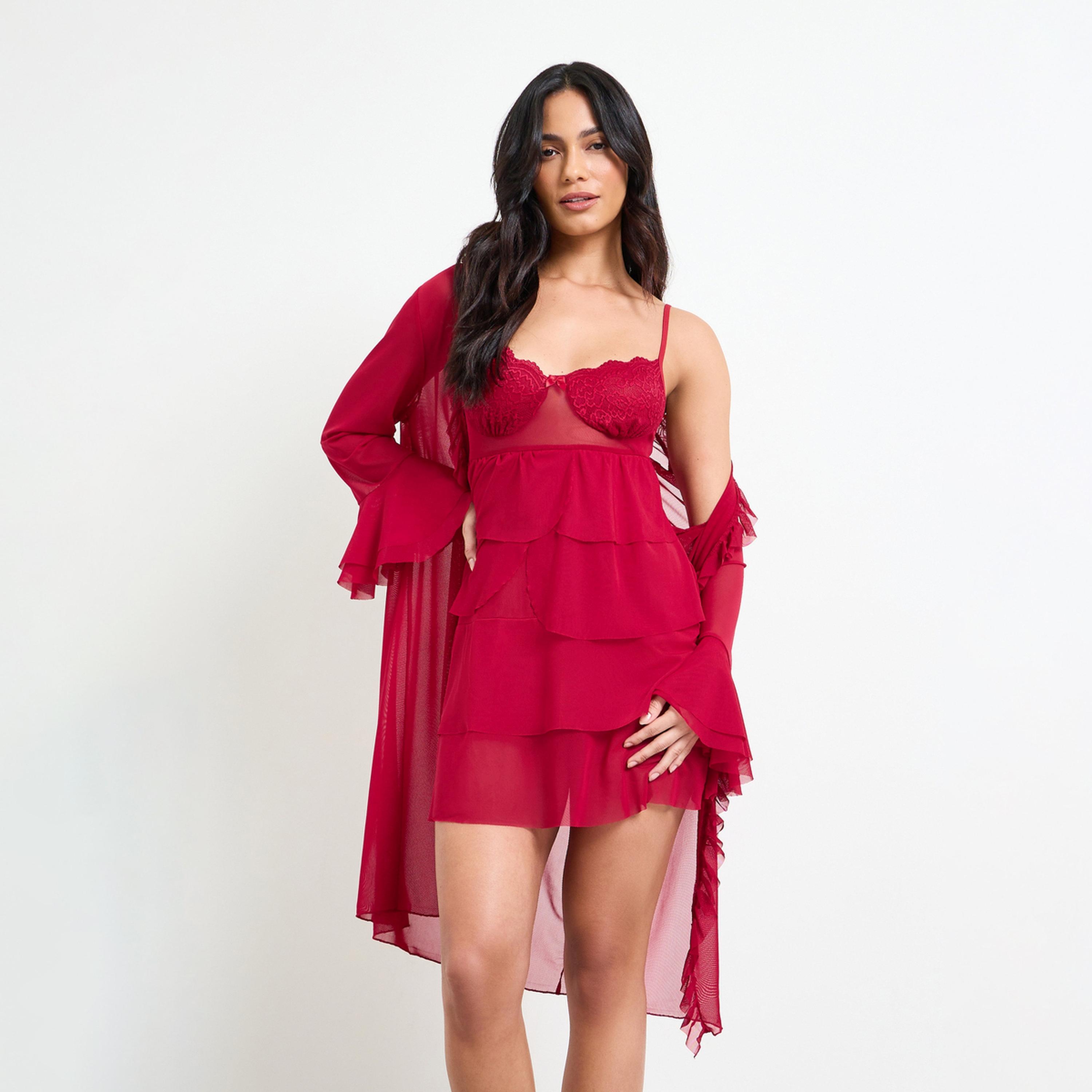 طقم من قميص نوم وروب بتصميم طبقات-women-clothing-nightwear-robes-image-1