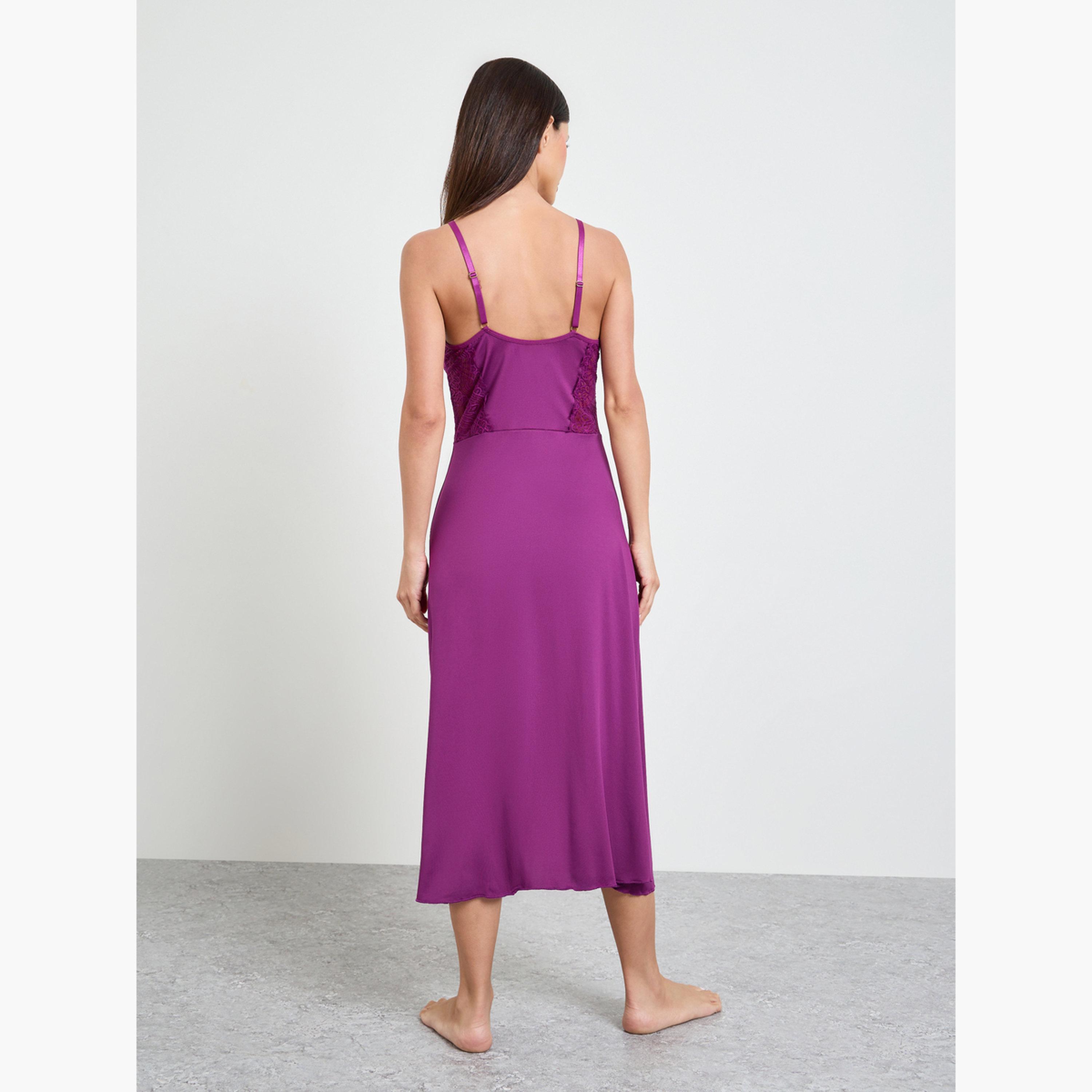 قميص نوم بأشرطة وتفاصيل دانتيل-women-clothing-nightwear-nighties-image-3