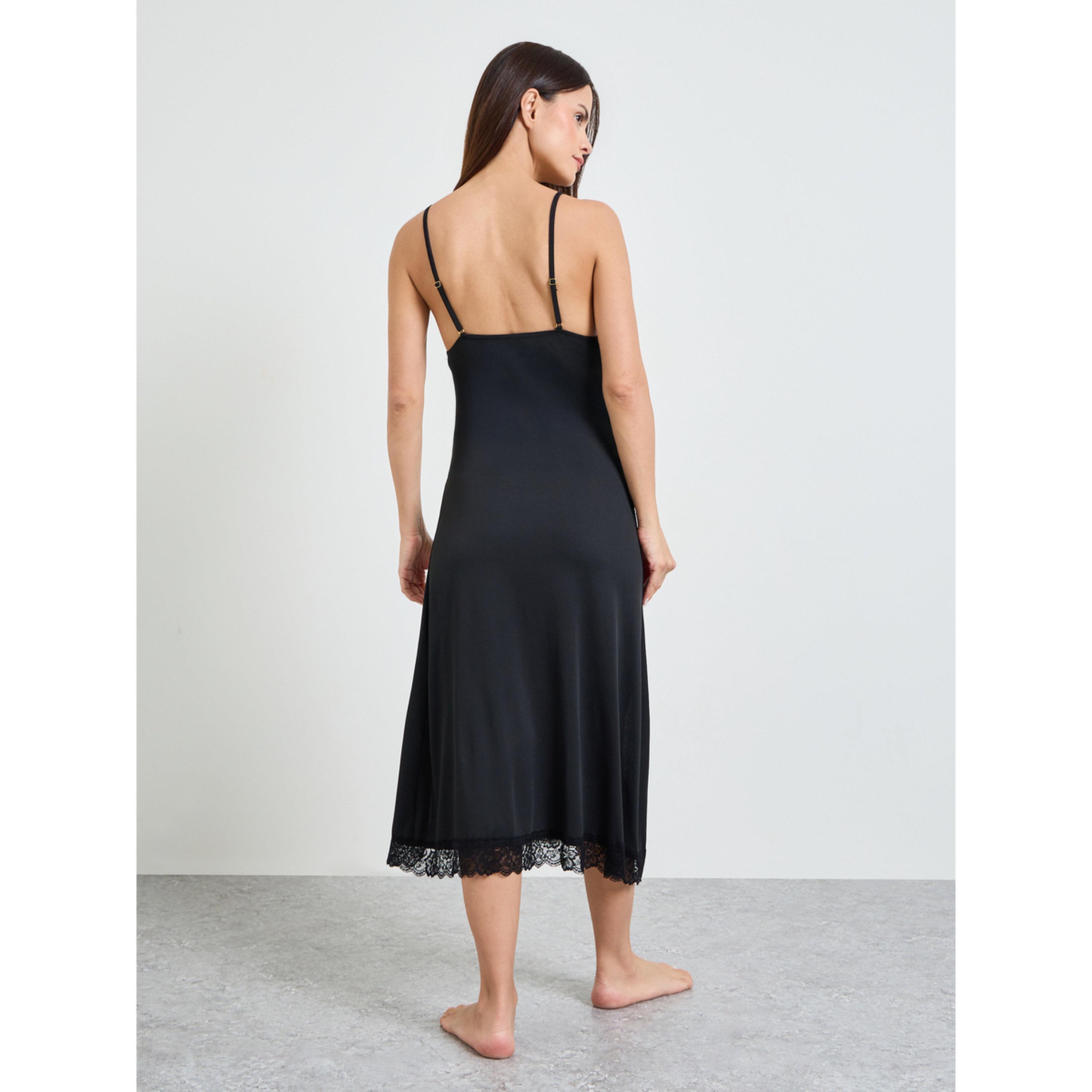 طقم روب وقيمص نوم دانتيل باللون الأسود-women-clothing-nightwear-robes-image-5
