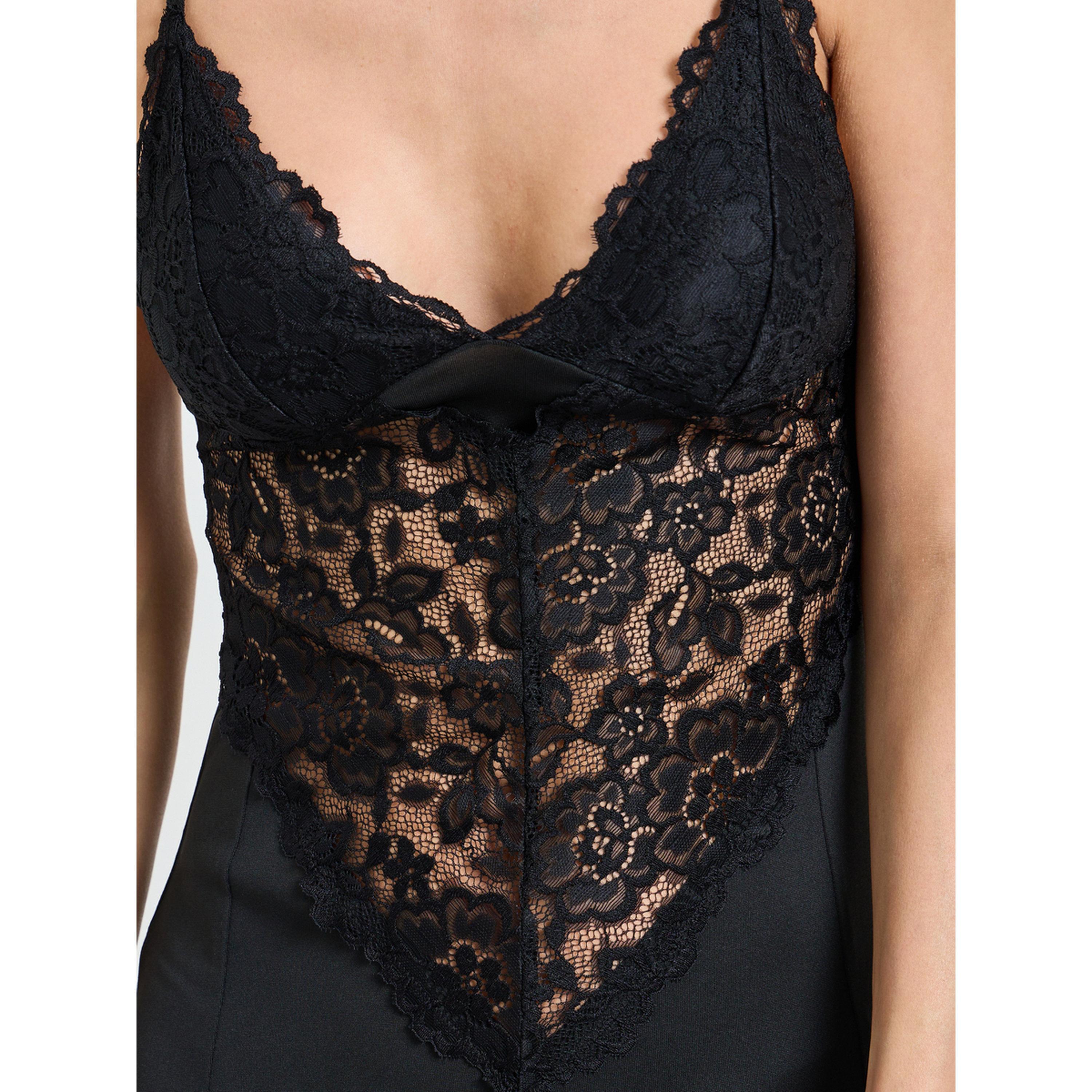 طقم روب وقيمص نوم دانتيل باللون الأسود-women-clothing-nightwear-robes-image-6