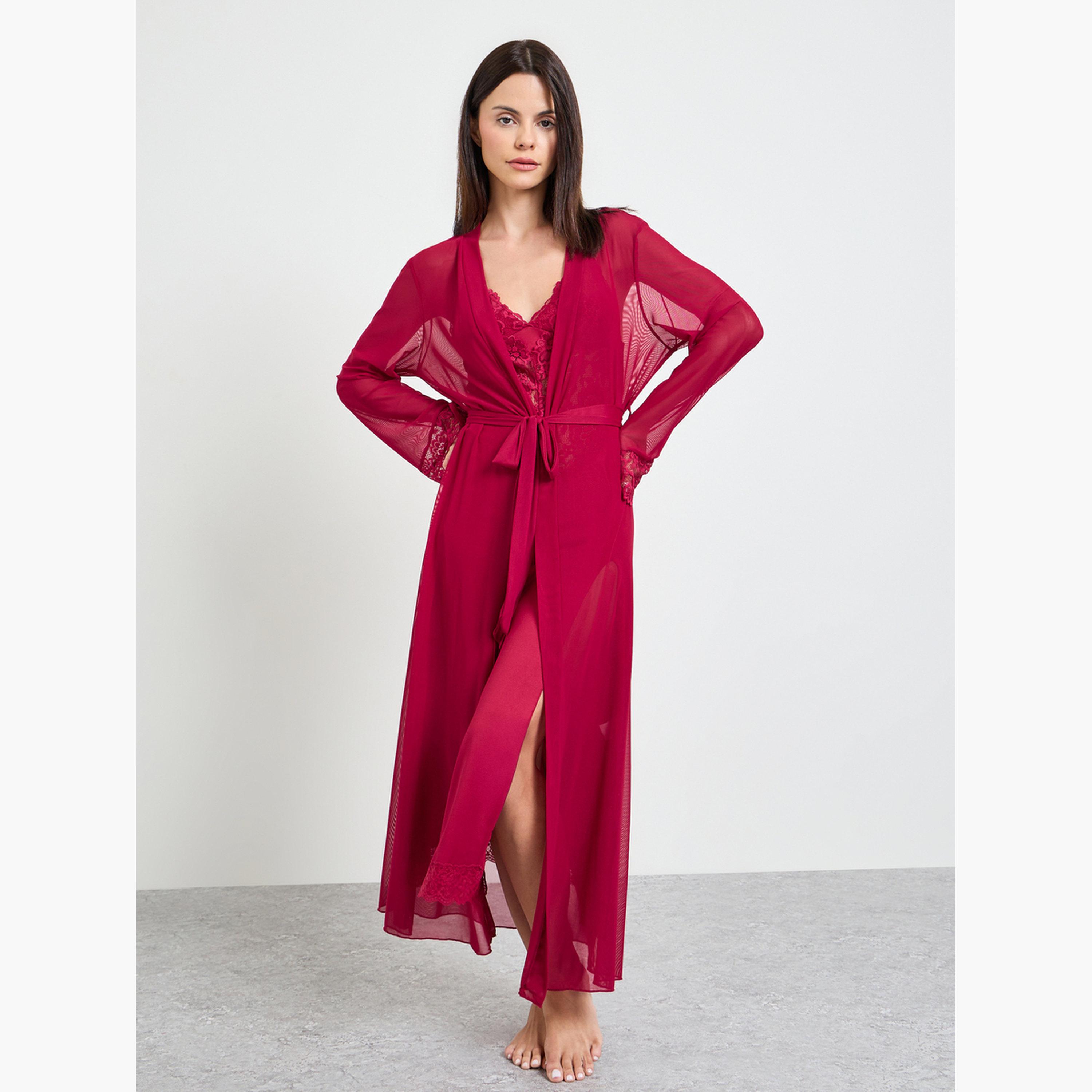 Take Two Burgundy Pack of 2 - Lace Slip and Robe Set-women-clothing-nightwear-robes-image-2