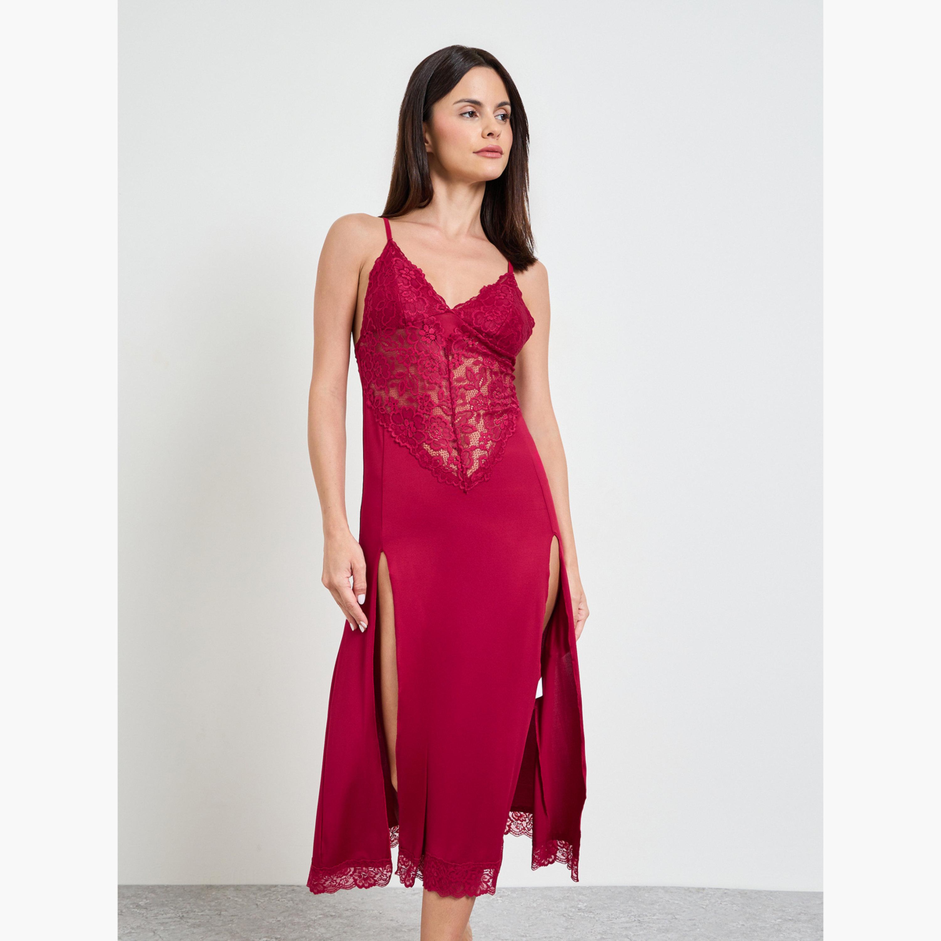 Take Two Burgundy Pack of 2 - Lace Slip and Robe Set-women-clothing-nightwear-robes-image-3