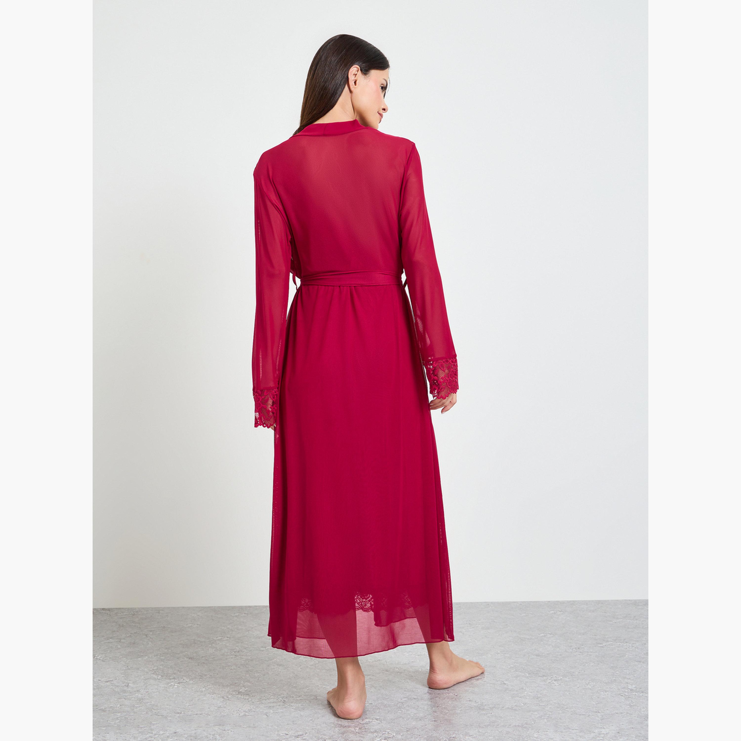 Take Two Burgundy Pack of 2 - Lace Slip and Robe Set-women-clothing-nightwear-robes-image-4