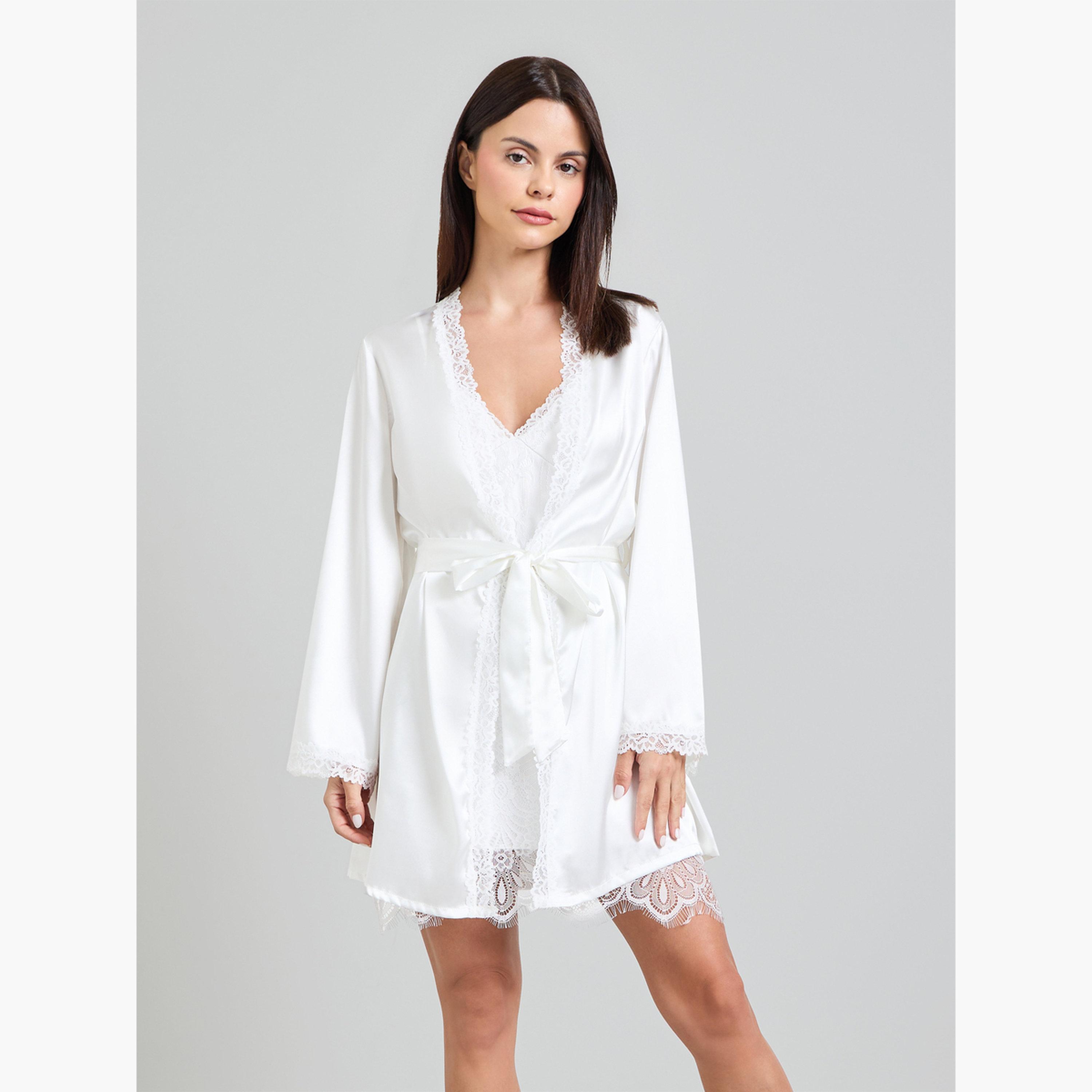 طقم من روب وقميص نوم ساتان سادة-women-clothing-nightwear-robes-image-4