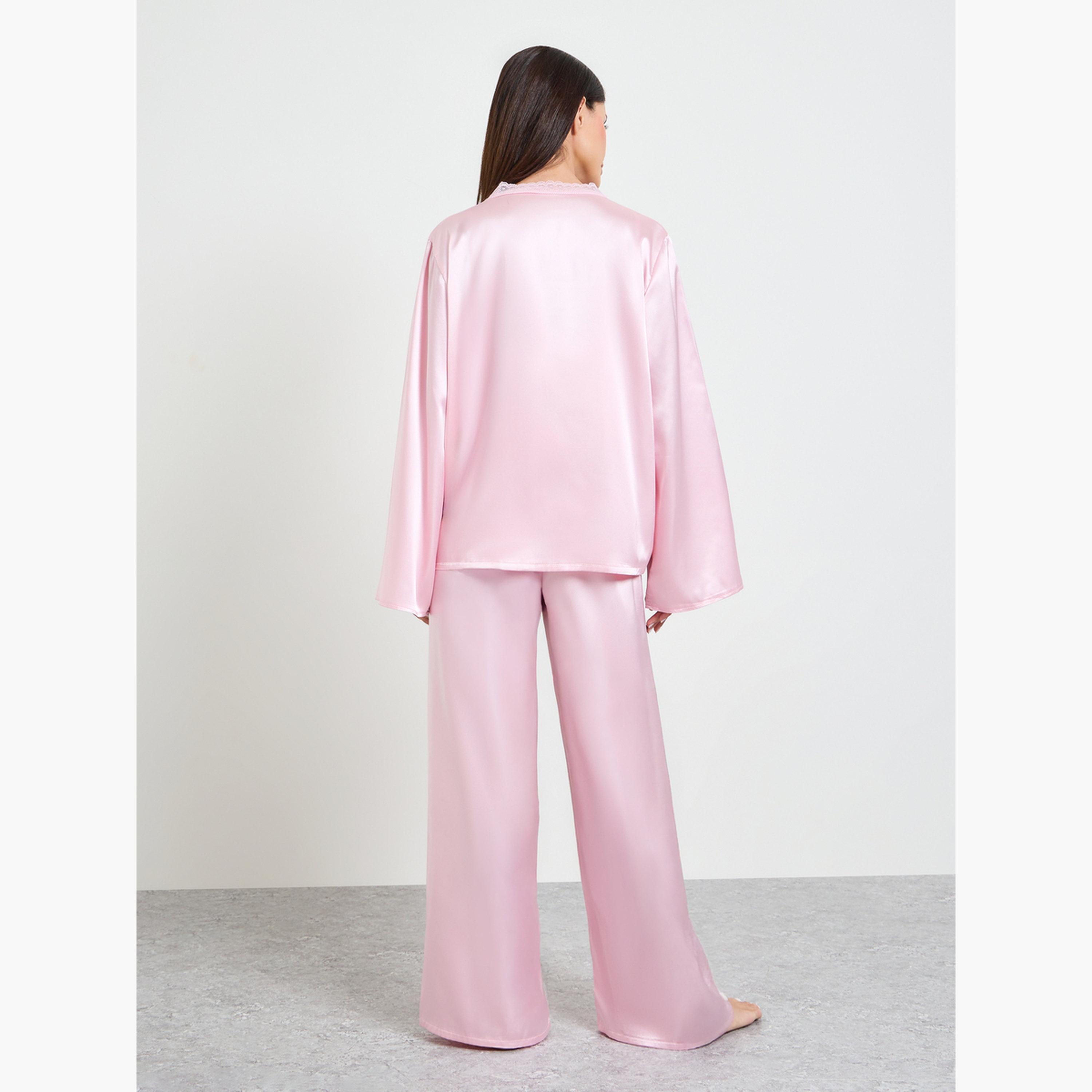 Take Two Pink Pack of 3 - Satin Lace Cami, Robe and Pyjama Set-women-clothing-nightwear-pyjamas-longsets-image-4