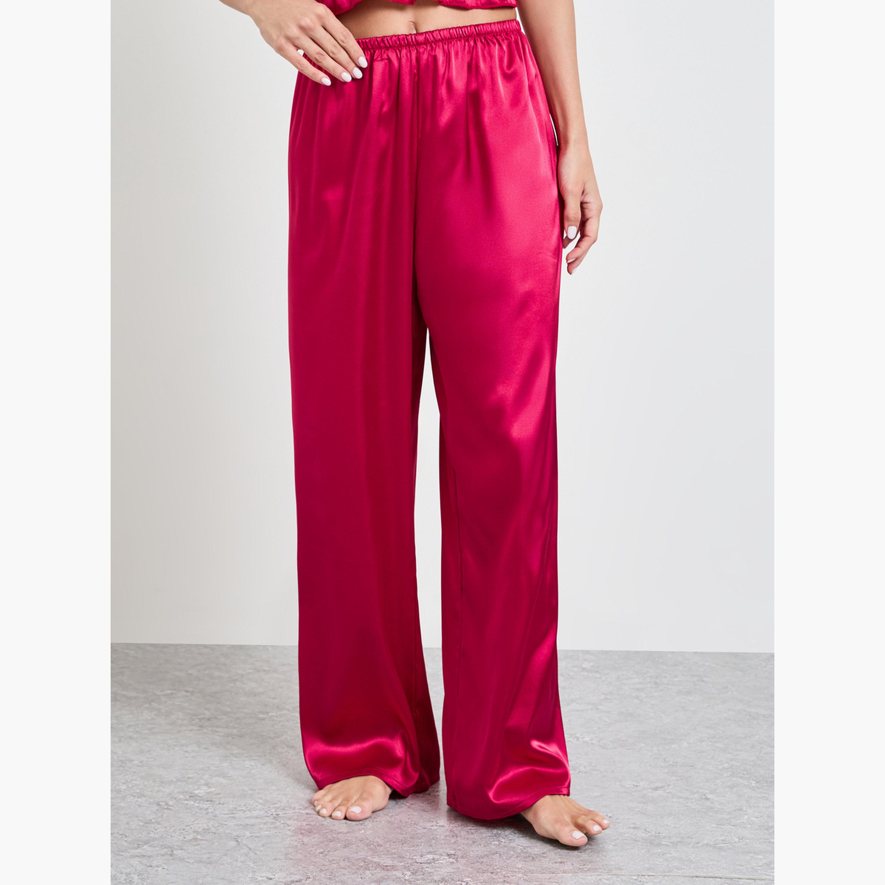 طقم بيجاما من روب وبلوزة بحمالات دانتيل ساتان باللون البرغندي-women-clothing-nightwear-pyjamas-longsets-image-6