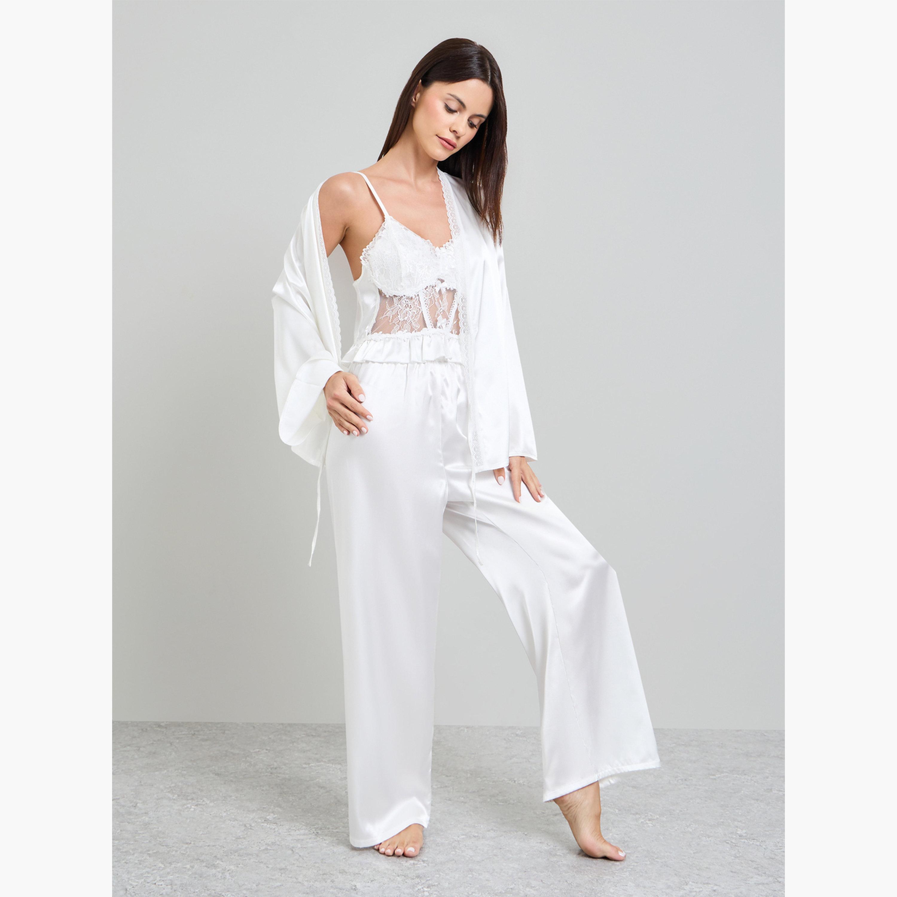 طقم بيجاما من 3 قطع كامي دانتيل ساتان وروب وبنطال-women-clothing-nightwear-pyjamas-longsets-image-1