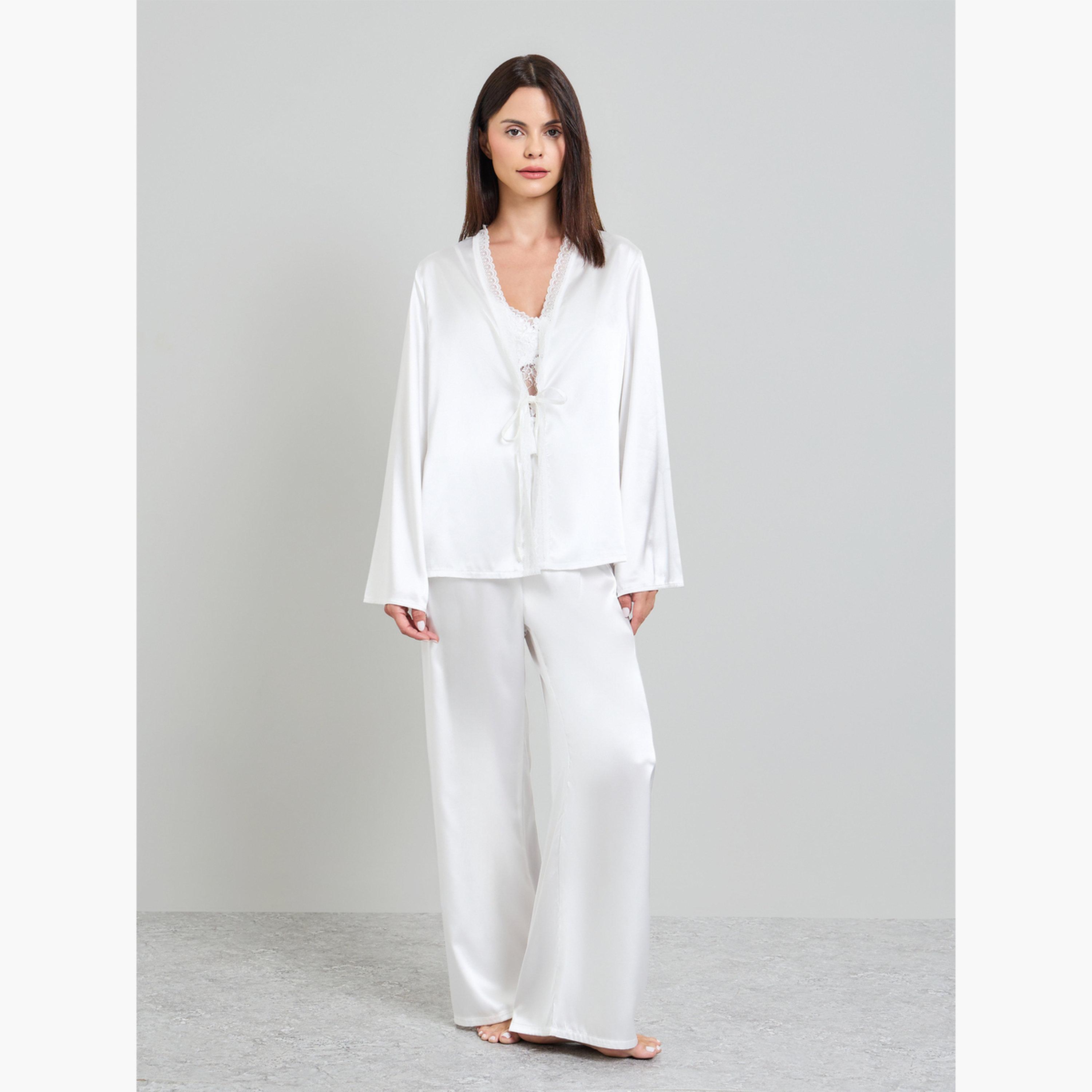 طقم بيجاما من 3 قطع كامي دانتيل ساتان وروب وبنطال-women-clothing-nightwear-pyjamas-longsets-image-2