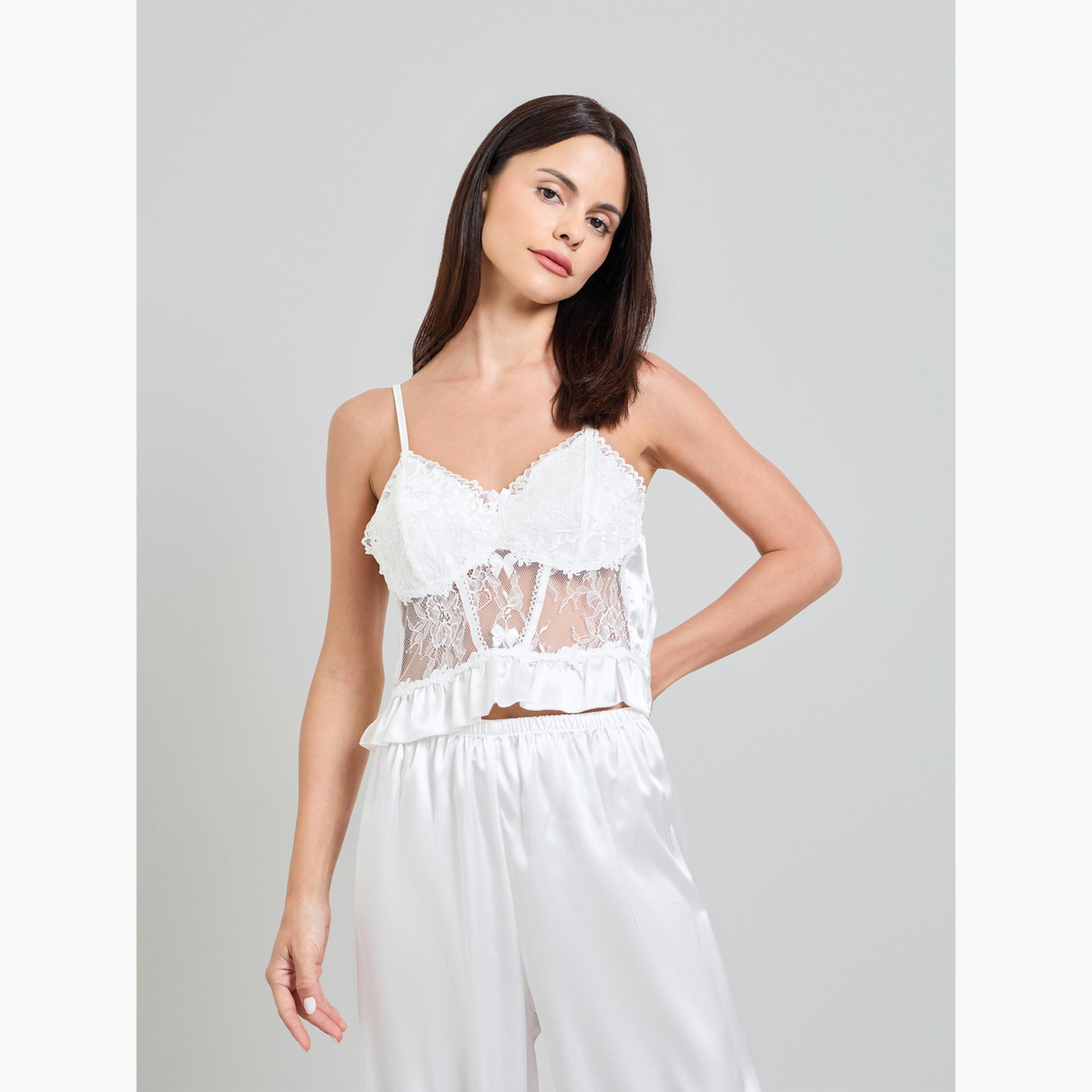 طقم بيجاما من 3 قطع كامي دانتيل ساتان وروب وبنطال-women-clothing-nightwear-pyjamas-longsets-image-3