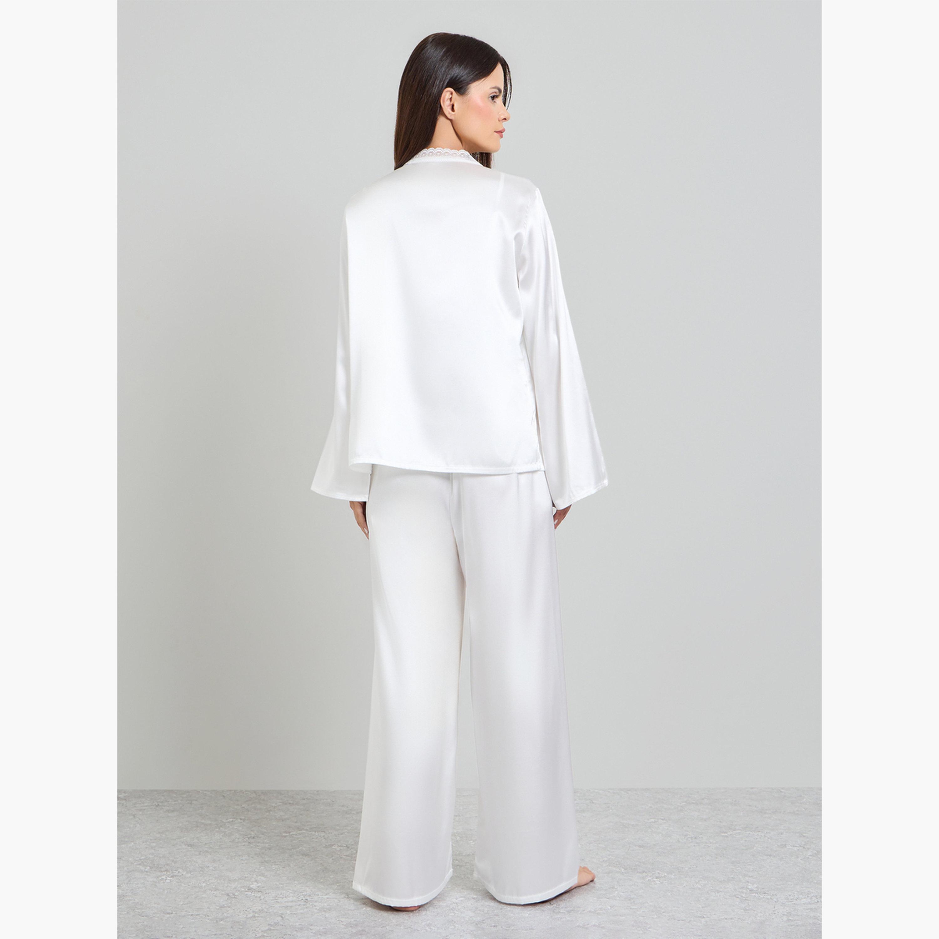 طقم بيجاما من 3 قطع كامي دانتيل ساتان وروب وبنطال-women-clothing-nightwear-pyjamas-longsets-image-4