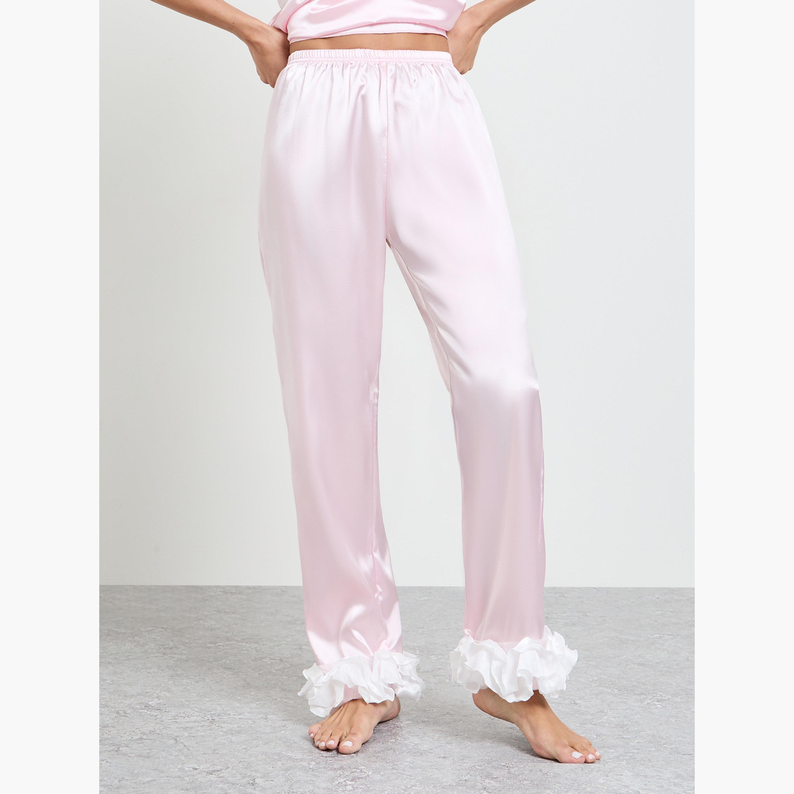 طقم بيجاما من بنطال بقصة مستقيمة وكامي بكشكش فاتح-women-clothing-nightwear-pyjamas-longsets-image-4