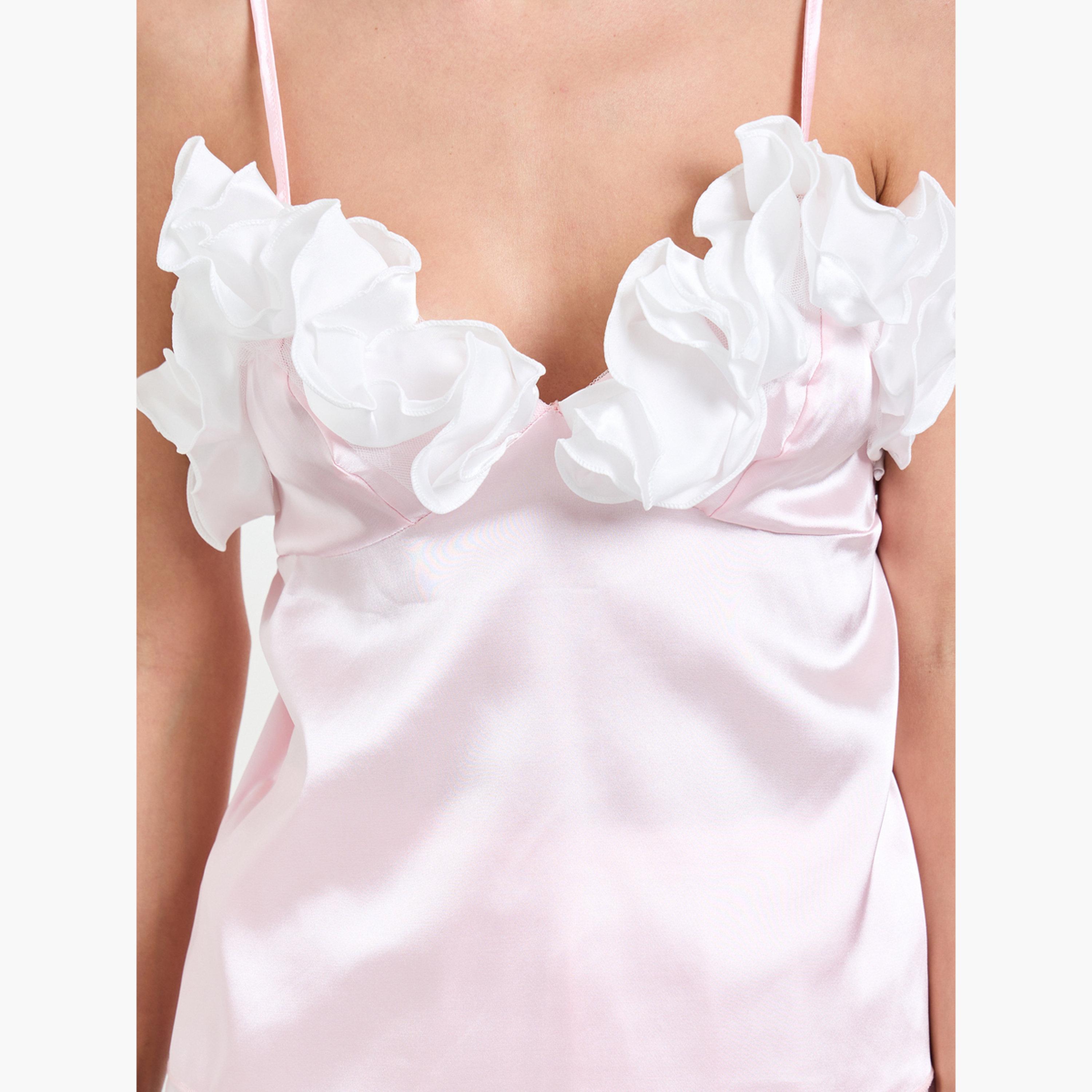 طقم بيجاما من بنطال بقصة مستقيمة وكامي بكشكش فاتح-women-clothing-nightwear-pyjamas-longsets-image-5