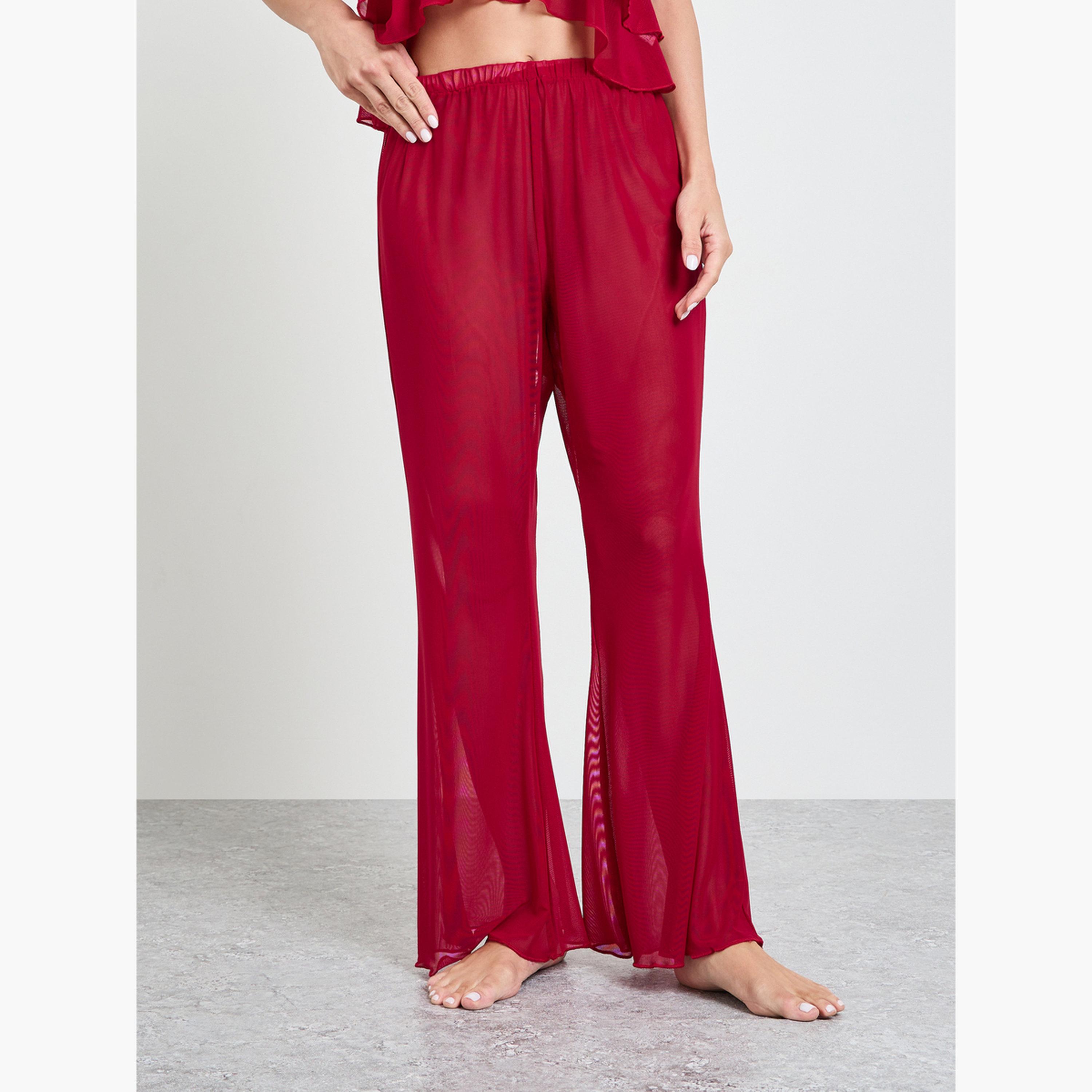 مجموعة من 3 قطع كاميسول قصير بكشكش وبنطال واسع وروب-women-clothing-nightwear-pyjamas-longsets-image-5