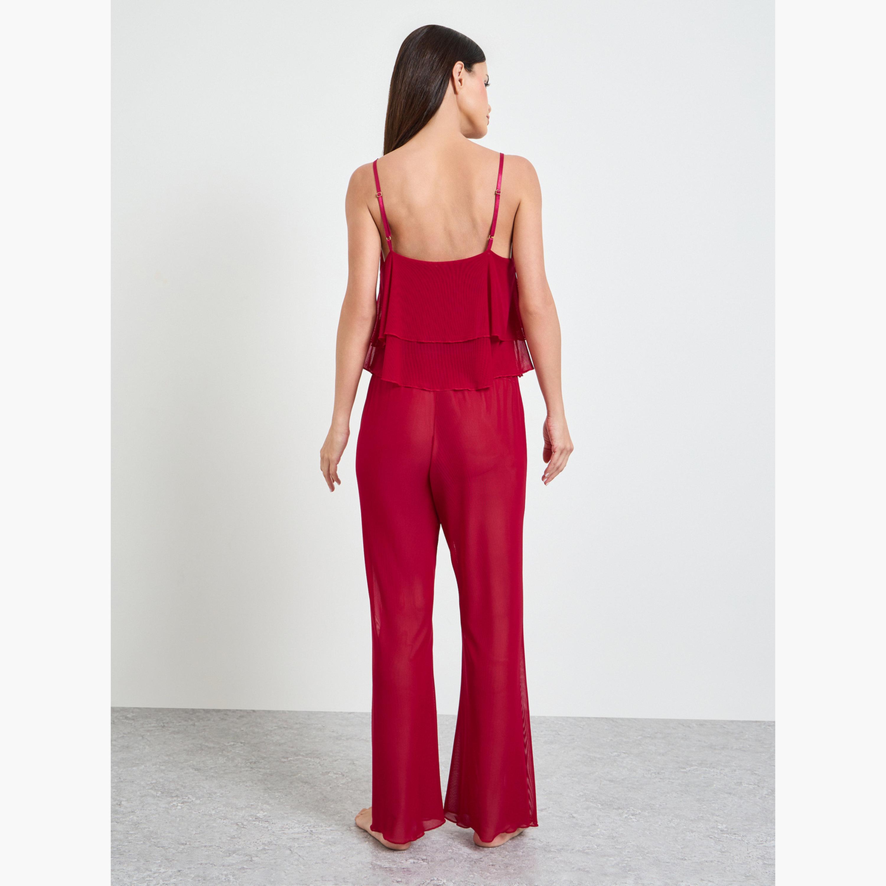مجموعة من 3 قطع كاميسول قصير بكشكش وبنطال واسع وروب-women-clothing-nightwear-pyjamas-longsets-image-6