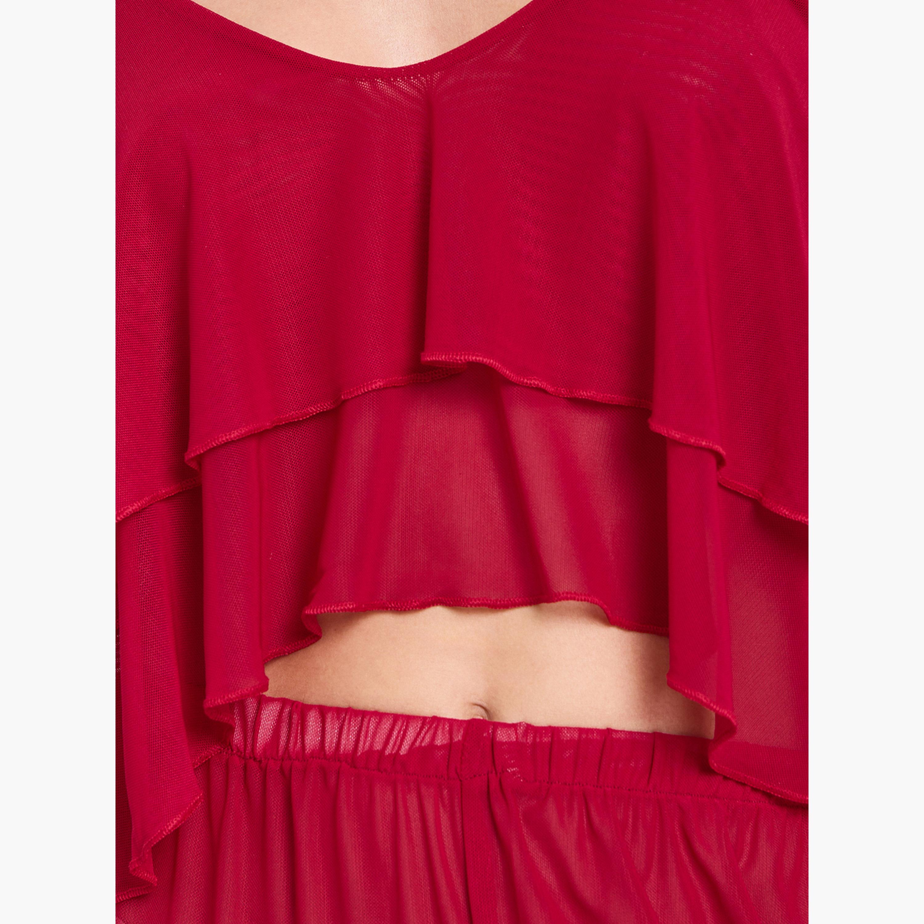 مجموعة من 3 قطع كاميسول قصير بكشكش وبنطال واسع وروب-women-clothing-nightwear-pyjamas-longsets-image-7
