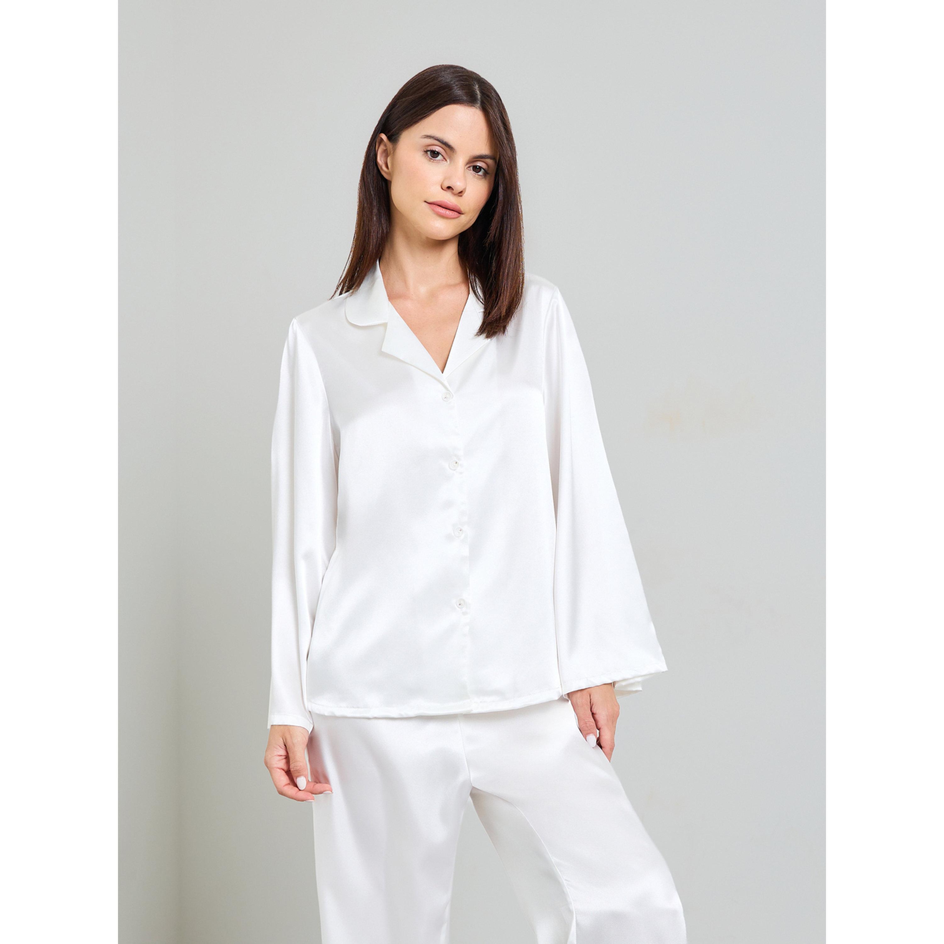 Take Two Pack of 3 - White Satin with lace Details Robe, Shirt and Pants Pajama Set-women-clothing-nightwear-pyjamas-longsets-image-5