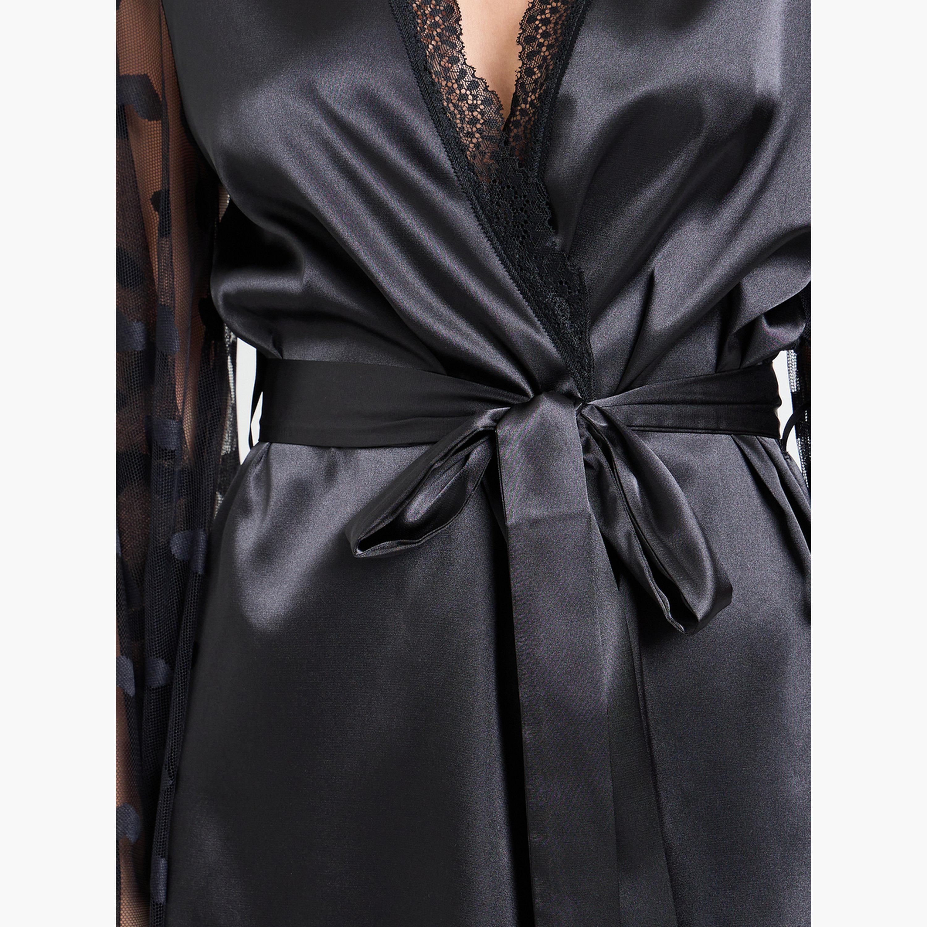 Take Two Black Satin Mesh Heart Pattern Robe-women-clothing-nightwear-robes-image-5