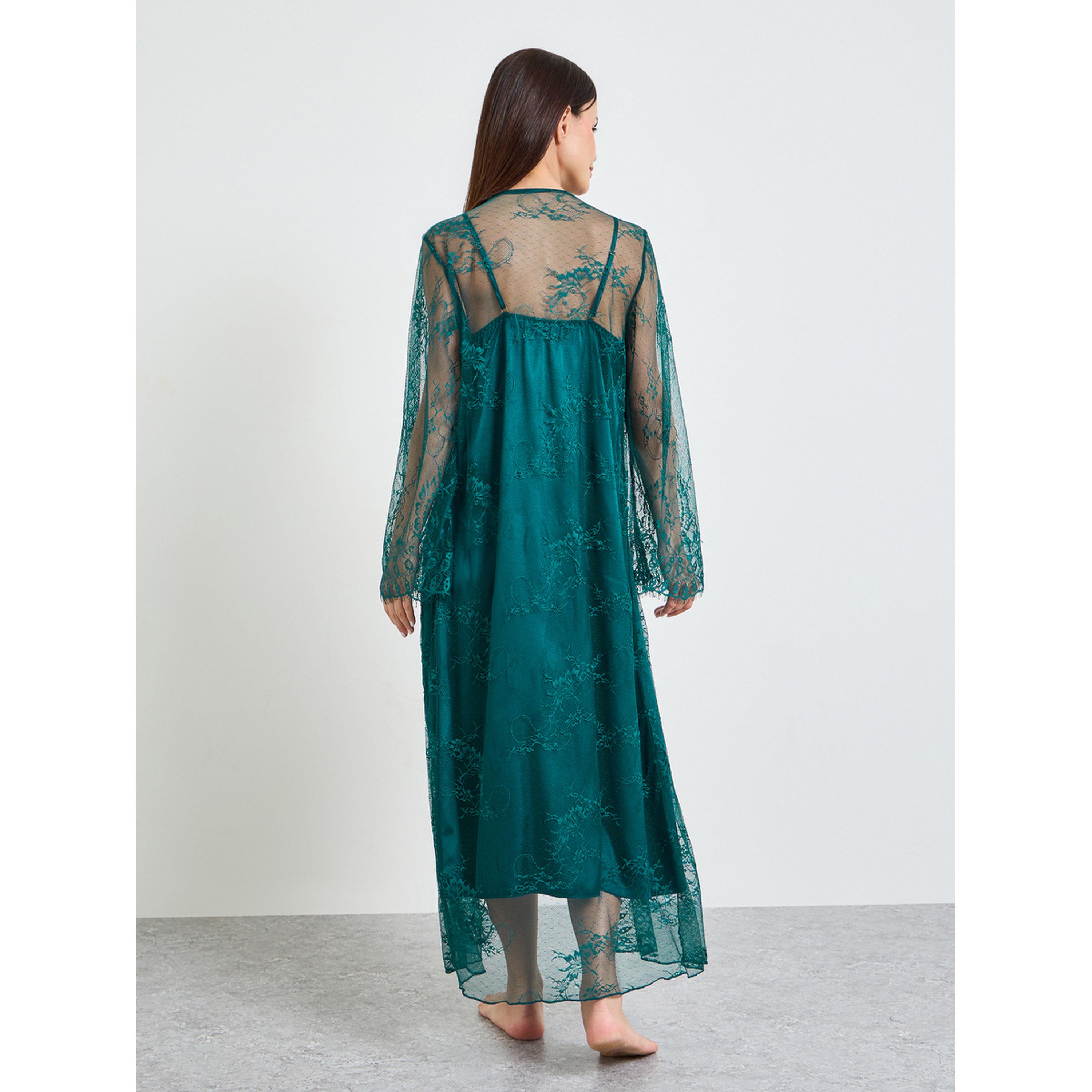 طقم روب دانتيل بأكمام طويلة وقميص نوم بحمالات-women-clothing-nightwear-robes-image-4