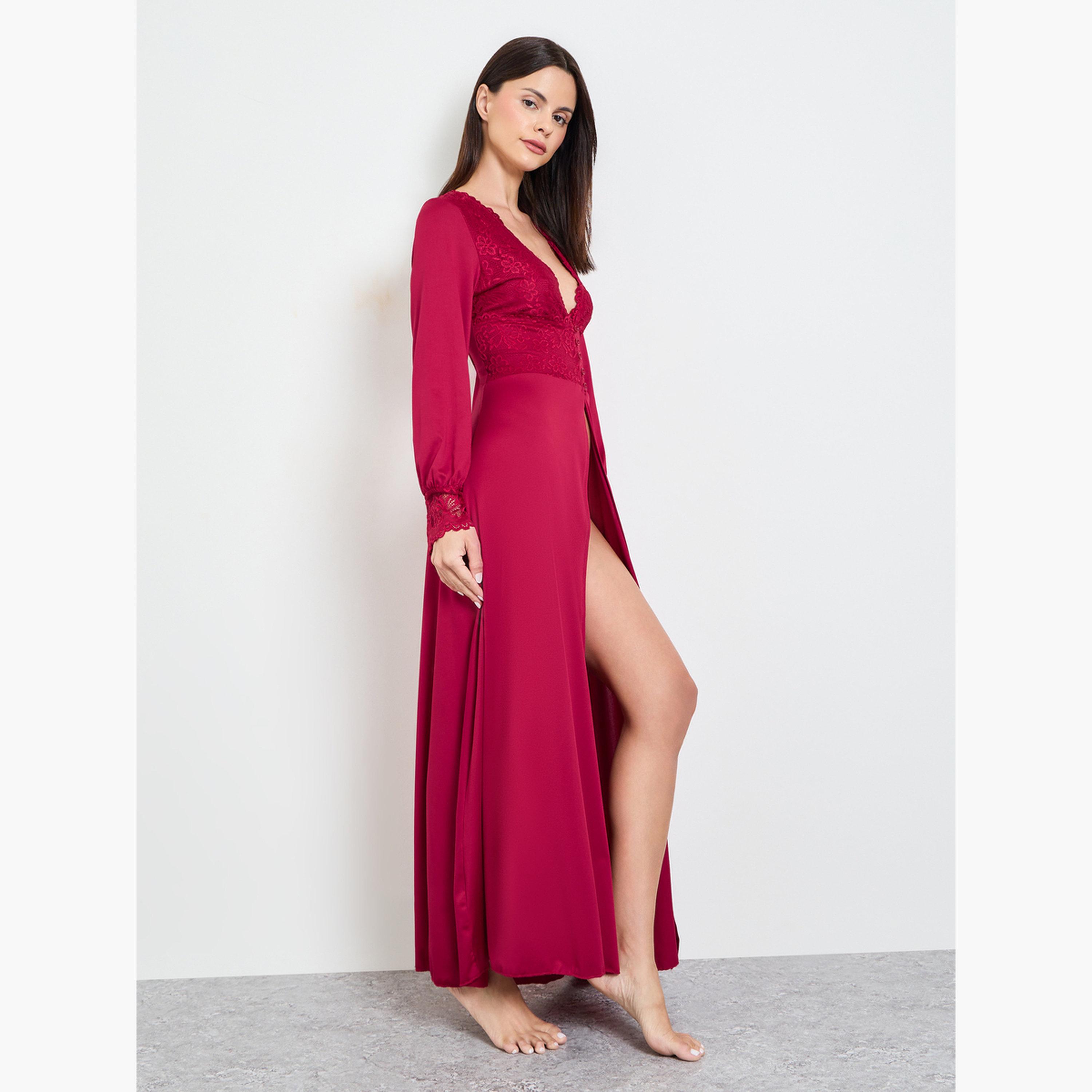 روب دانتيل بأكمام طويلة-women-clothing-nightwear-robes-image-2