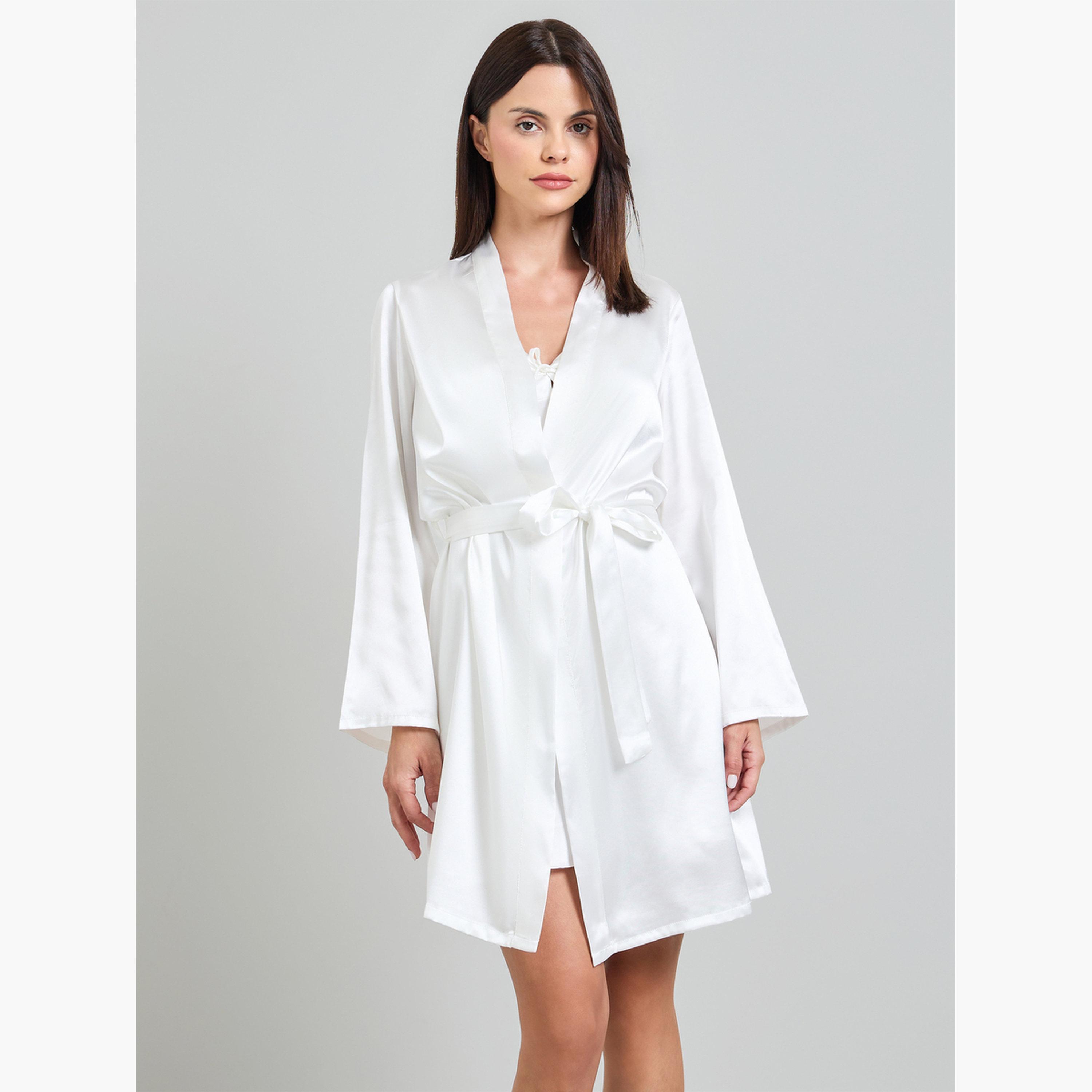 Take Two White Long Sleeve Satin Robe-women-clothing-nightwear-robes-image-1