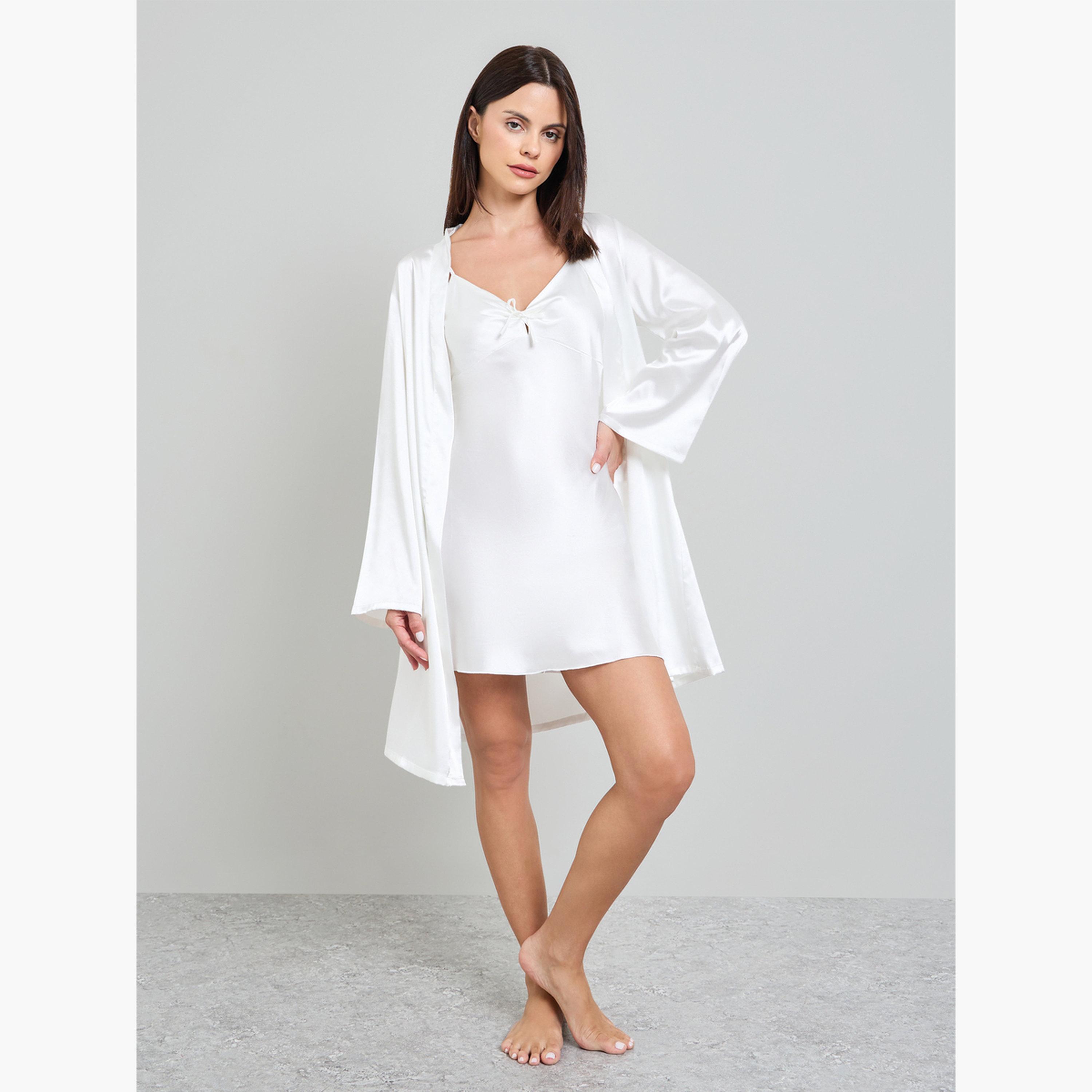 Take Two White Long Sleeve Satin Robe-women-clothing-nightwear-robes-image-2