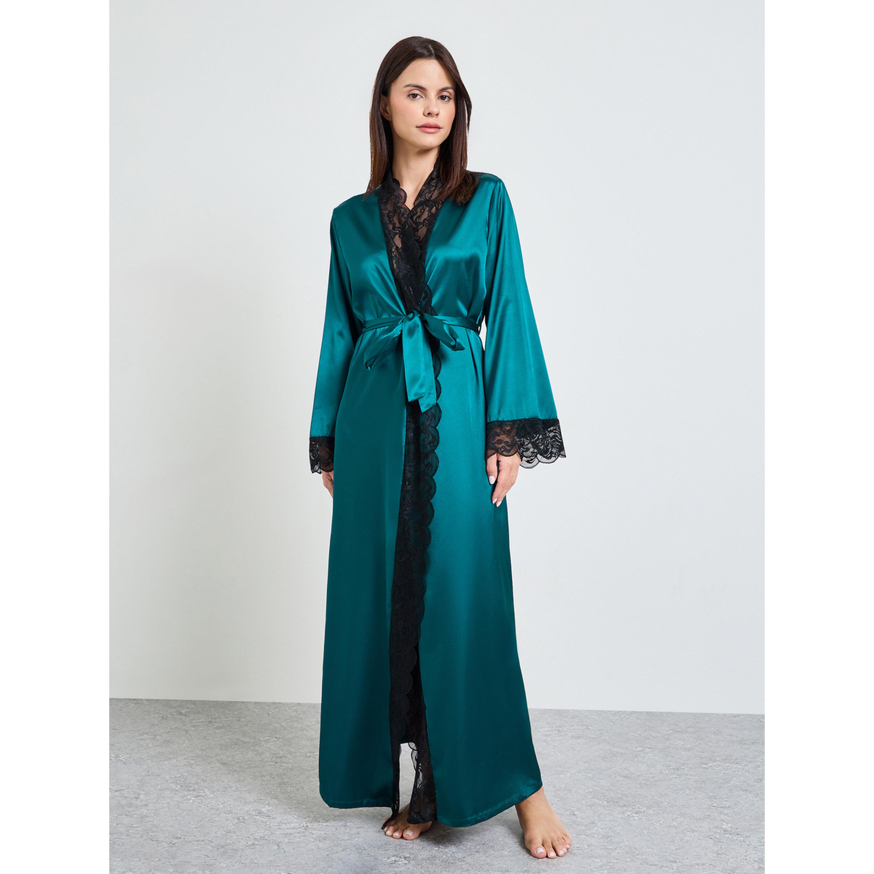 روب ساتان بتفاصيل دانتيل وتربيط-women-clothing-nightwear-robes-image-1