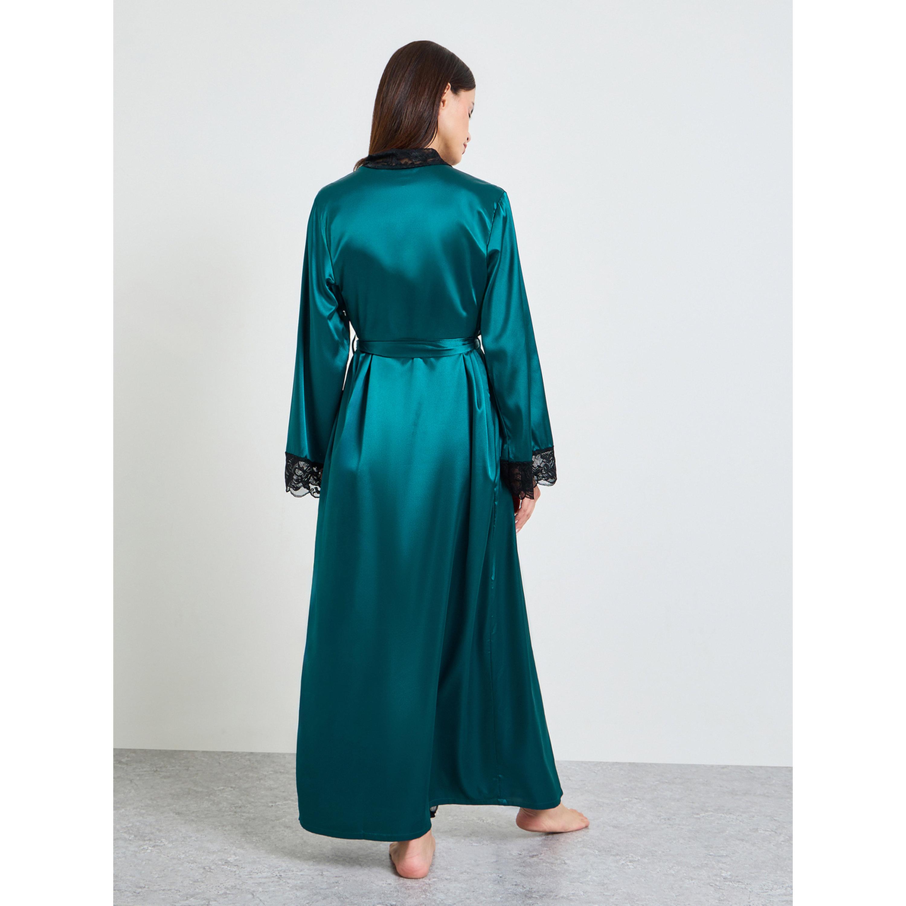 روب ساتان بتفاصيل دانتيل وتربيط-women-clothing-nightwear-robes-image-3