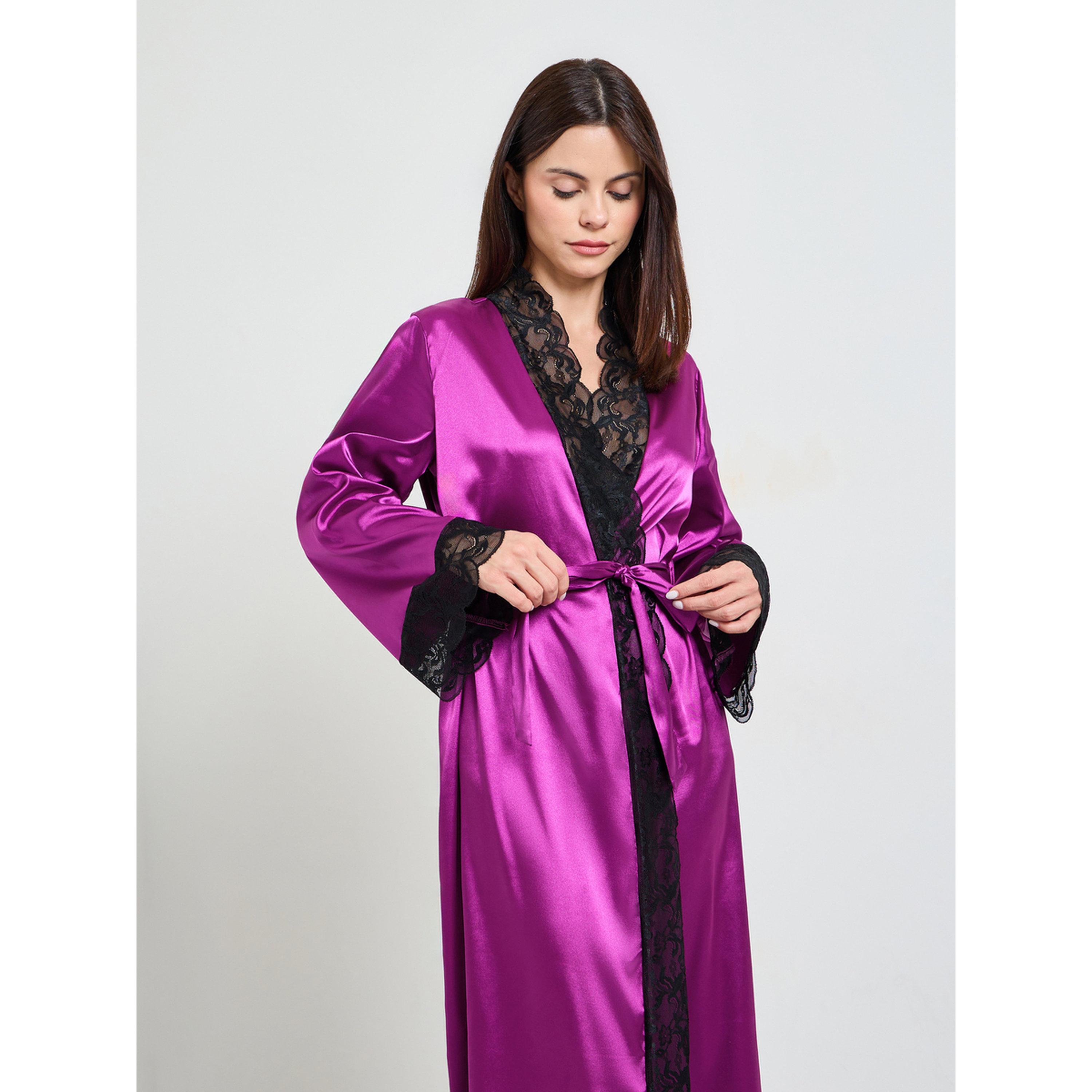 روب ساتان بتفاصيل دانتيل وتربيط-women-clothing-nightwear-robes-image-2
