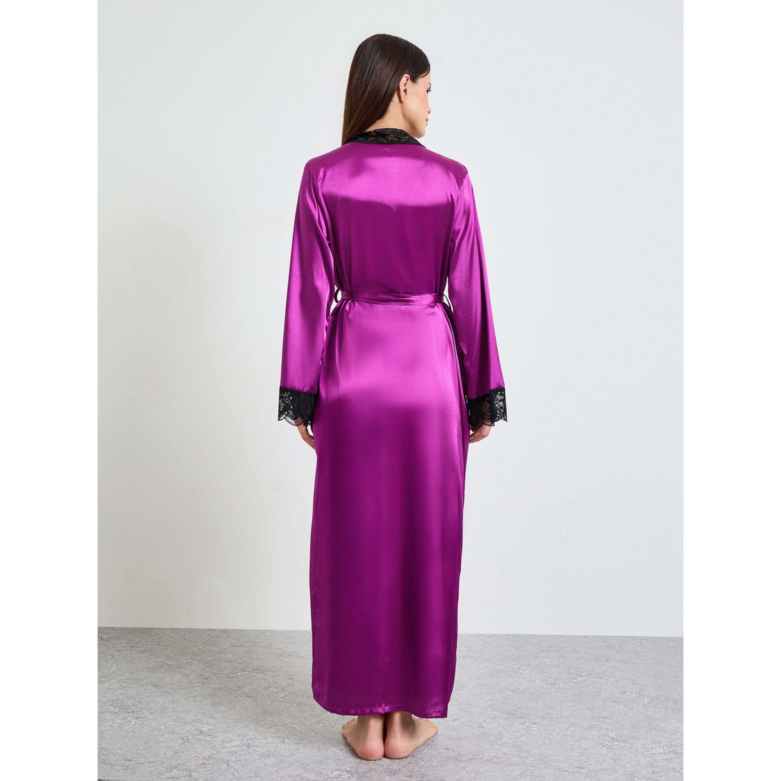 روب ساتان بتفاصيل دانتيل وتربيط-women-clothing-nightwear-robes-image-3