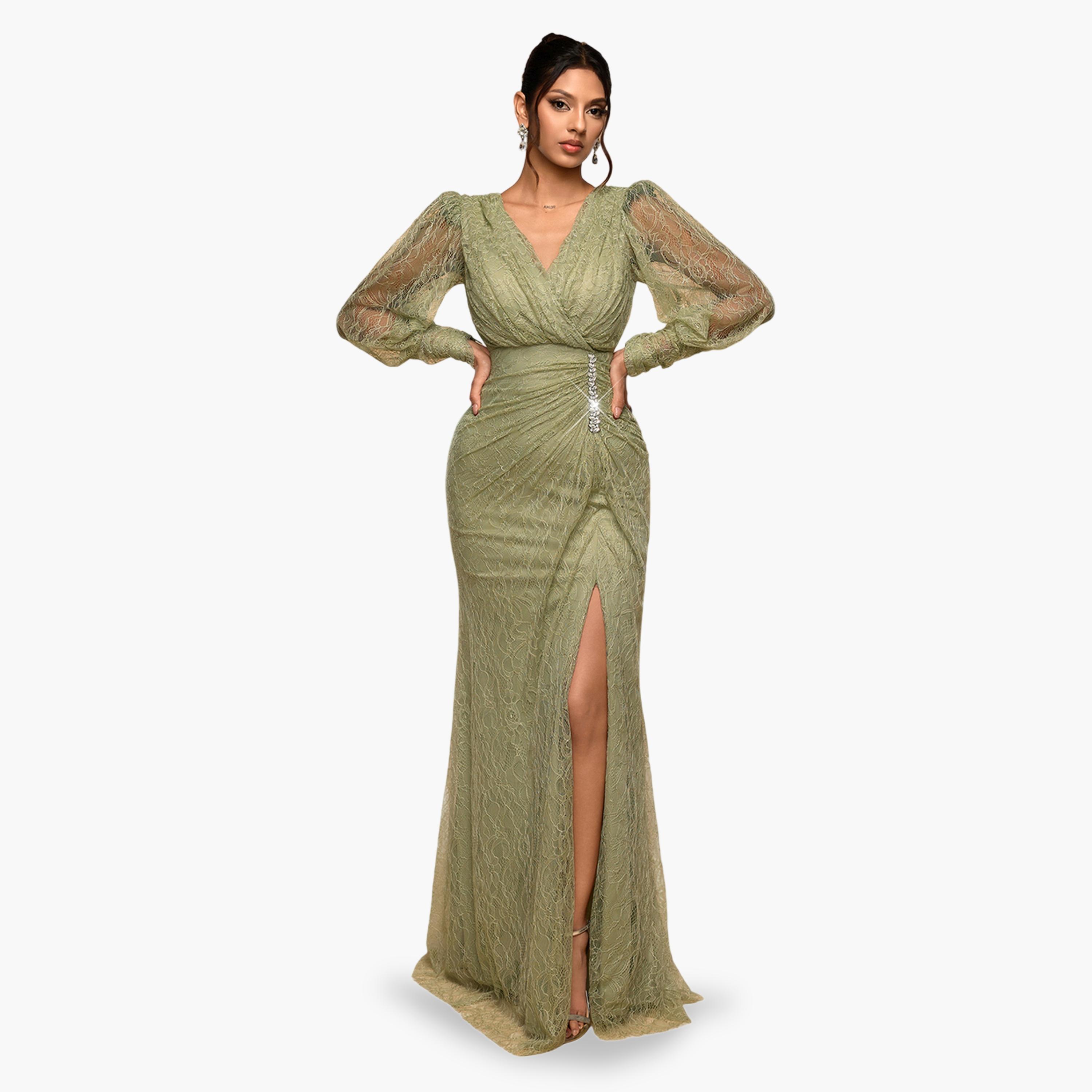 فستان طويل بتفاصيل دانتيل وفتحة-women-clothing-dresses-image-1