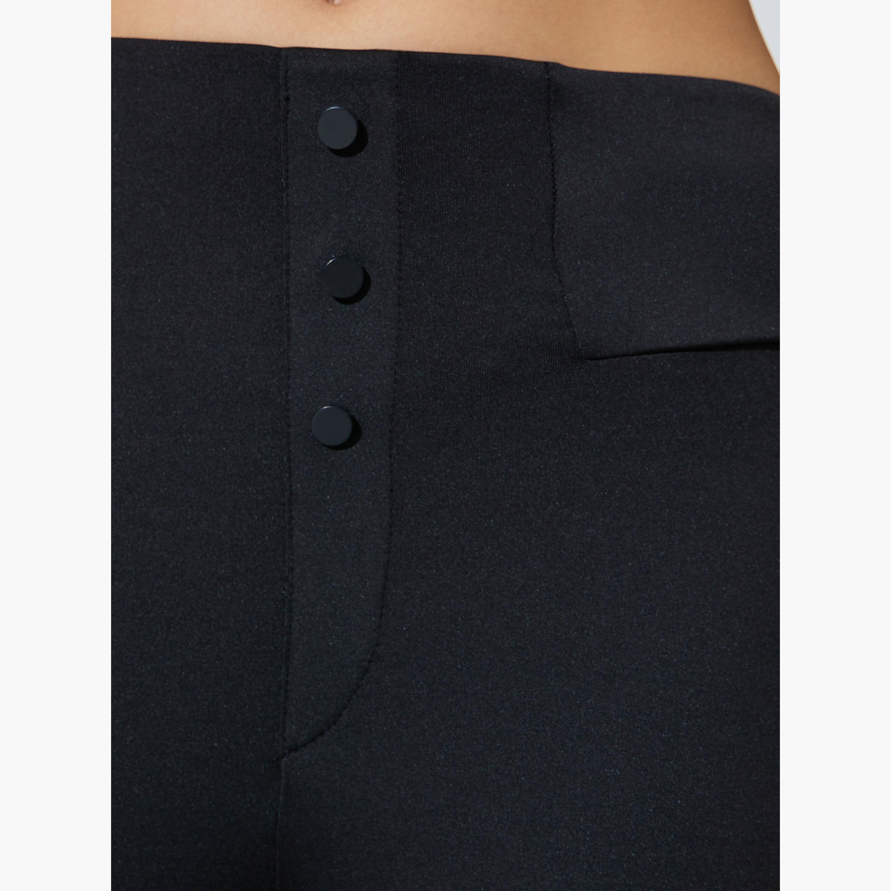 Styli Black Solid Flared Pants with Button Detail-women-clothing-bottoms-joggers-image-3