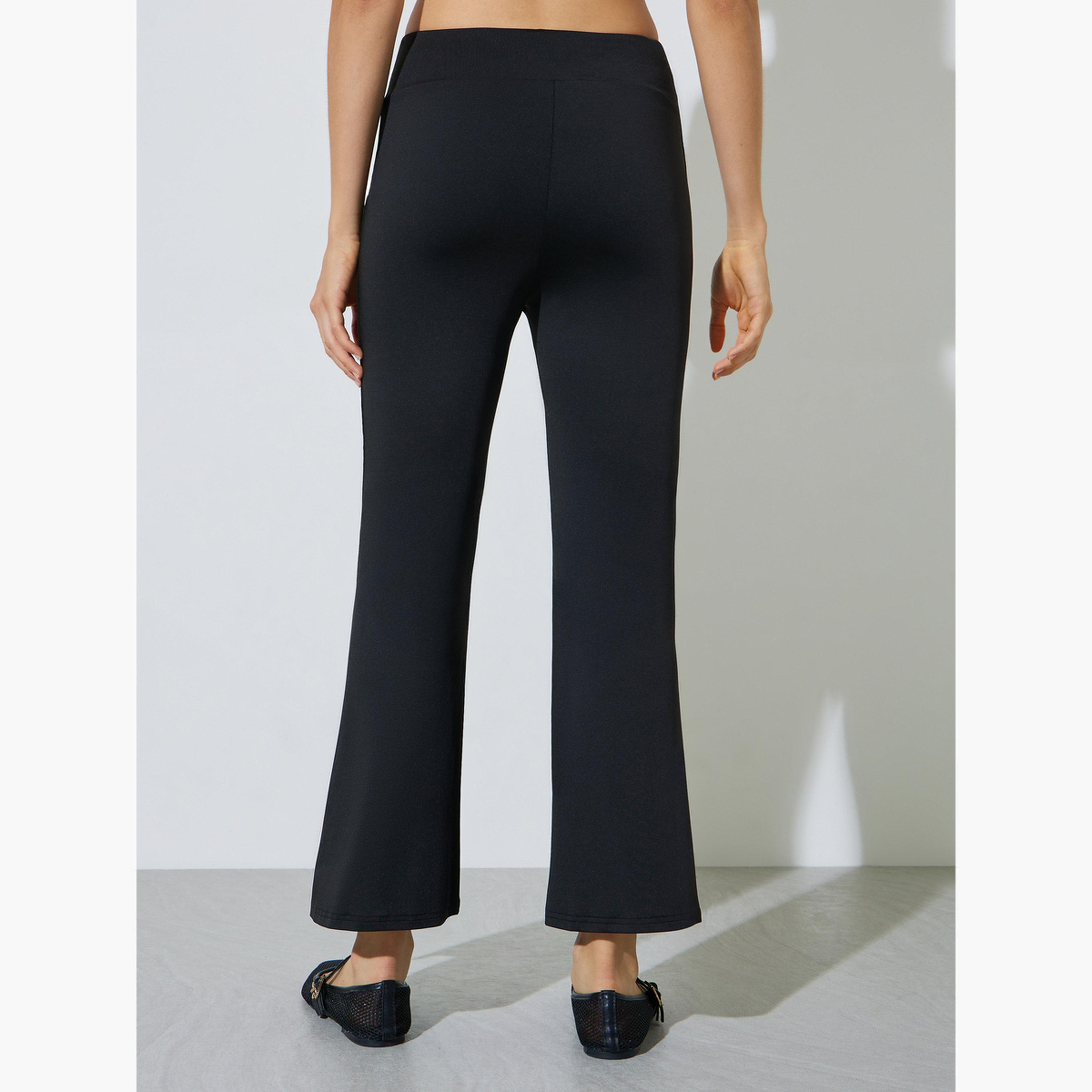 Styli Black Solid Flared Pants with Button Detail-women-clothing-bottoms-joggers-image-5
